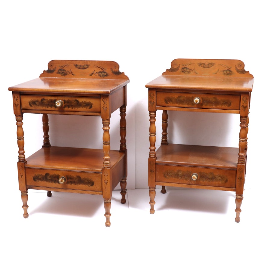 Pair of Lambert Hitchcock Two-Drawer Maple Nightstands, Mid to Late 20th Century