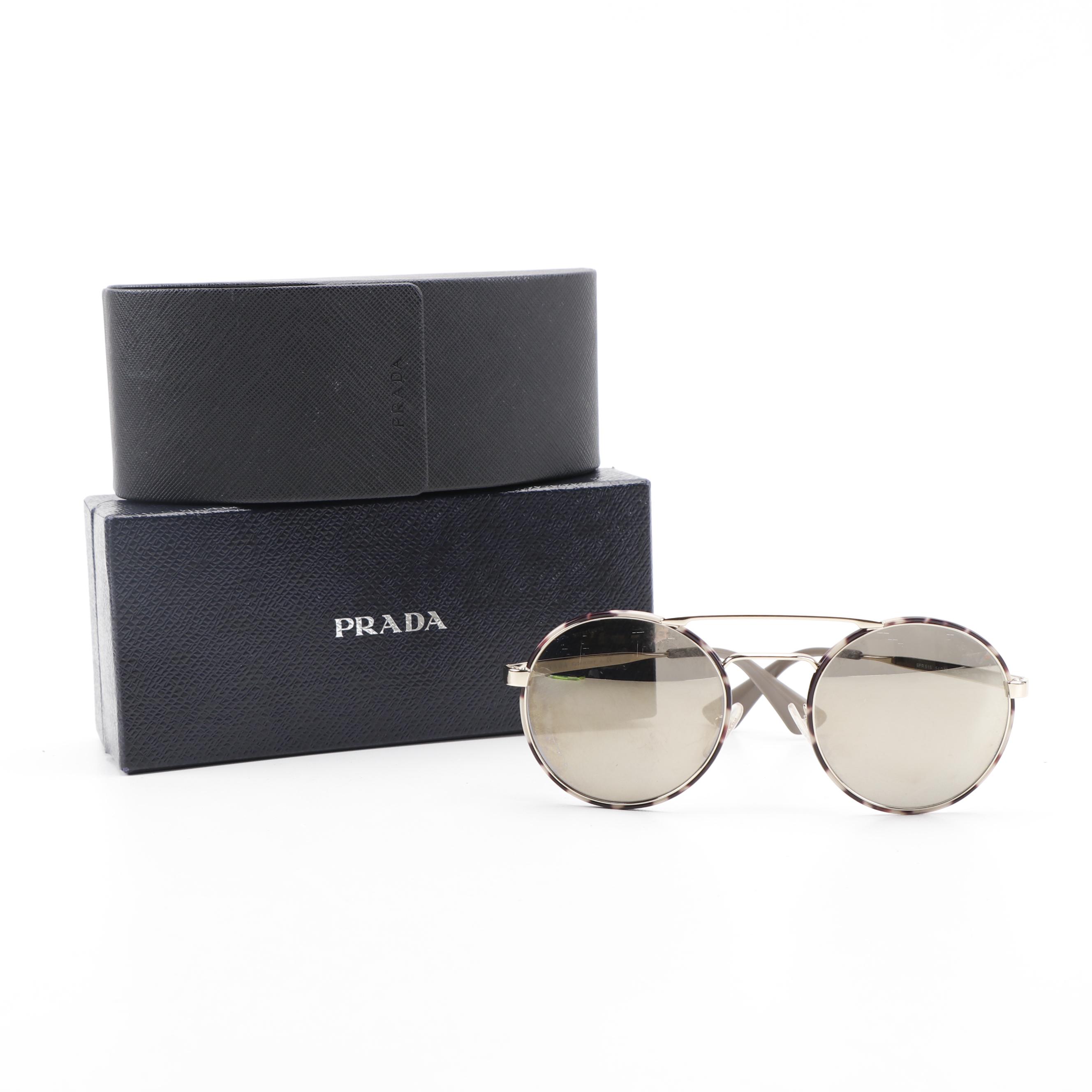 Prada SPR 51S Cream Brown Tortoise Frame and Brown Mirrored Lens Aviators