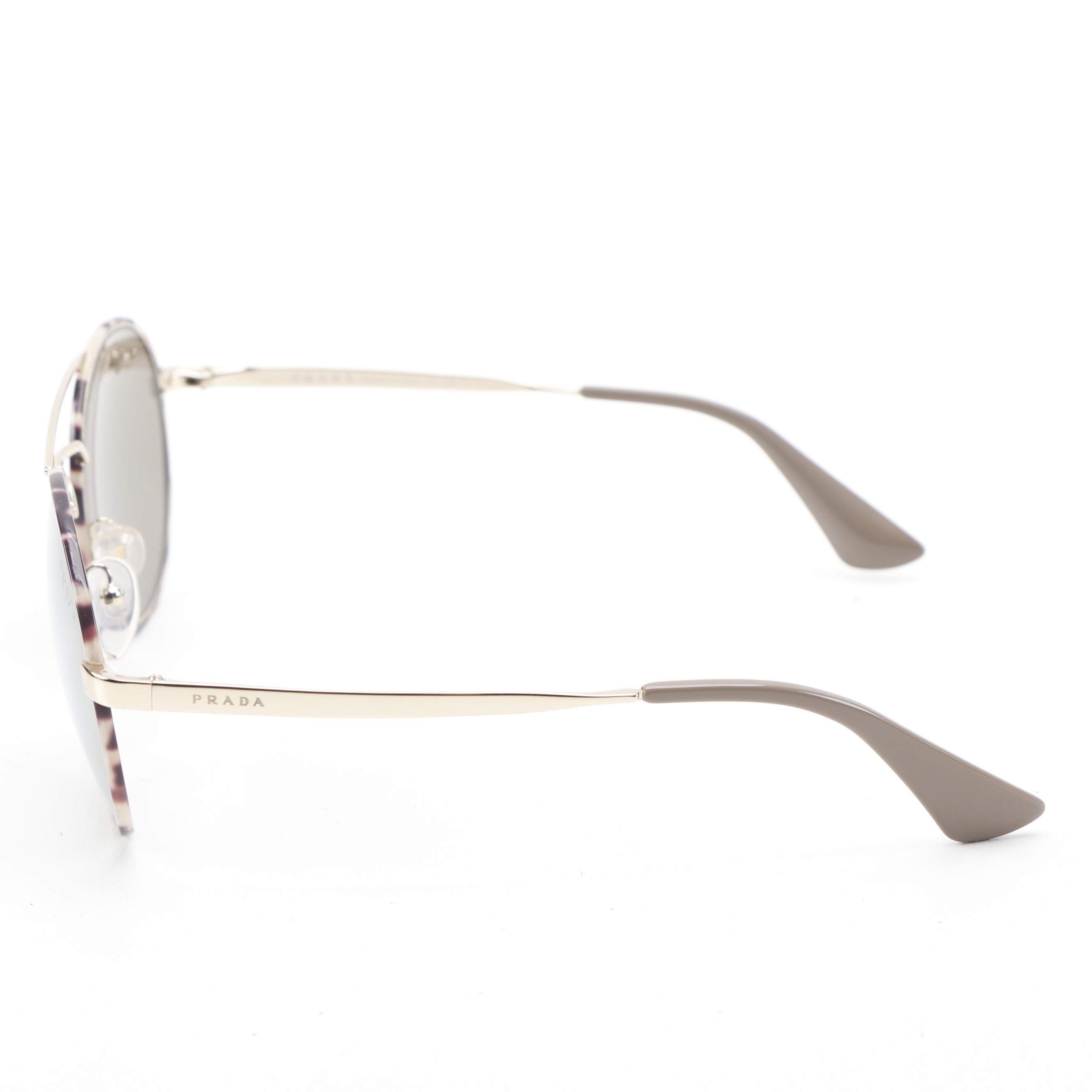 Prada SPR 51S Cream Brown Tortoise Frame and Brown Mirrored Lens Aviators