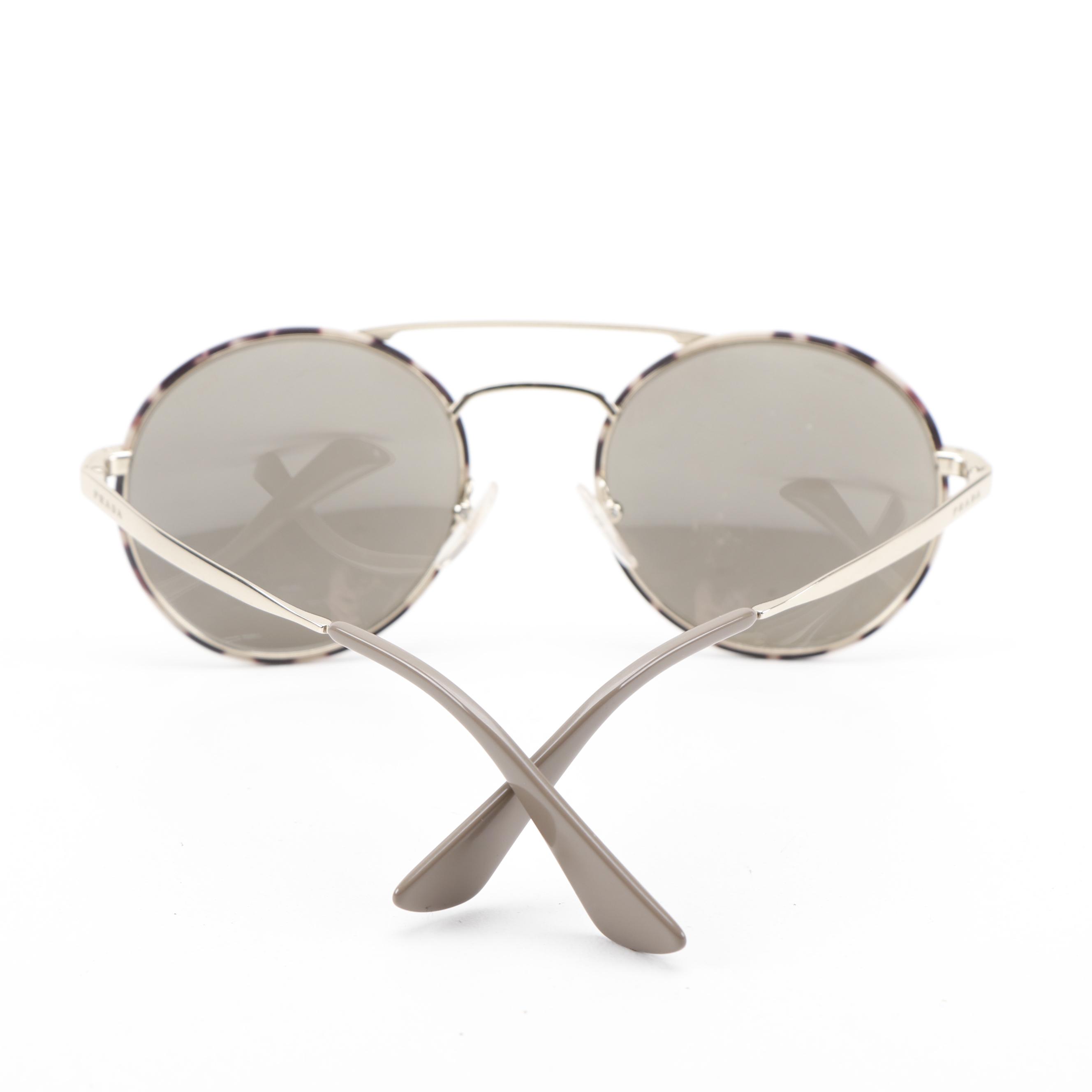Prada SPR 51S Cream Brown Tortoise Frame and Brown Mirrored Lens Aviators