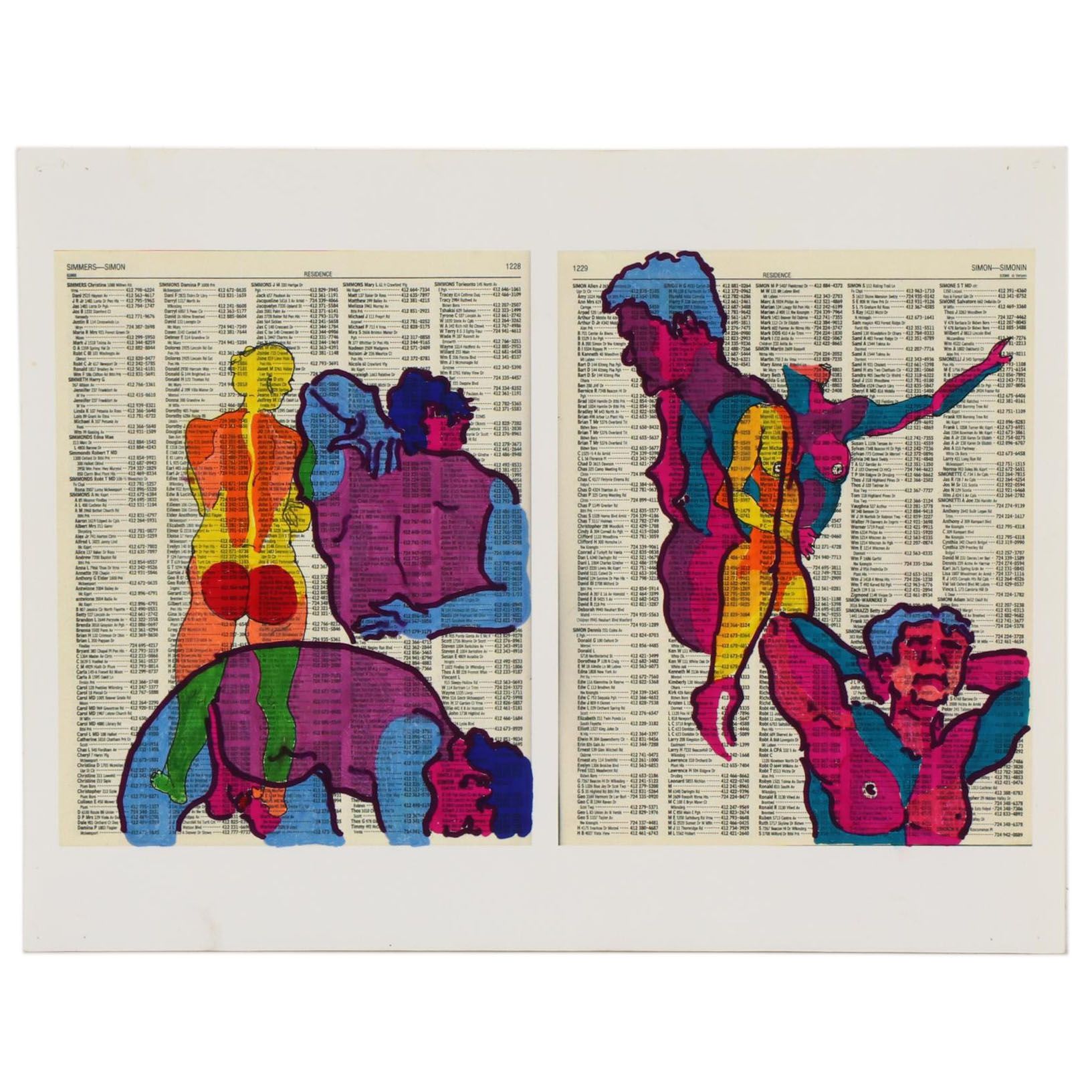 David Grim Marker Drawing of Figural Study Composition, 21st Century