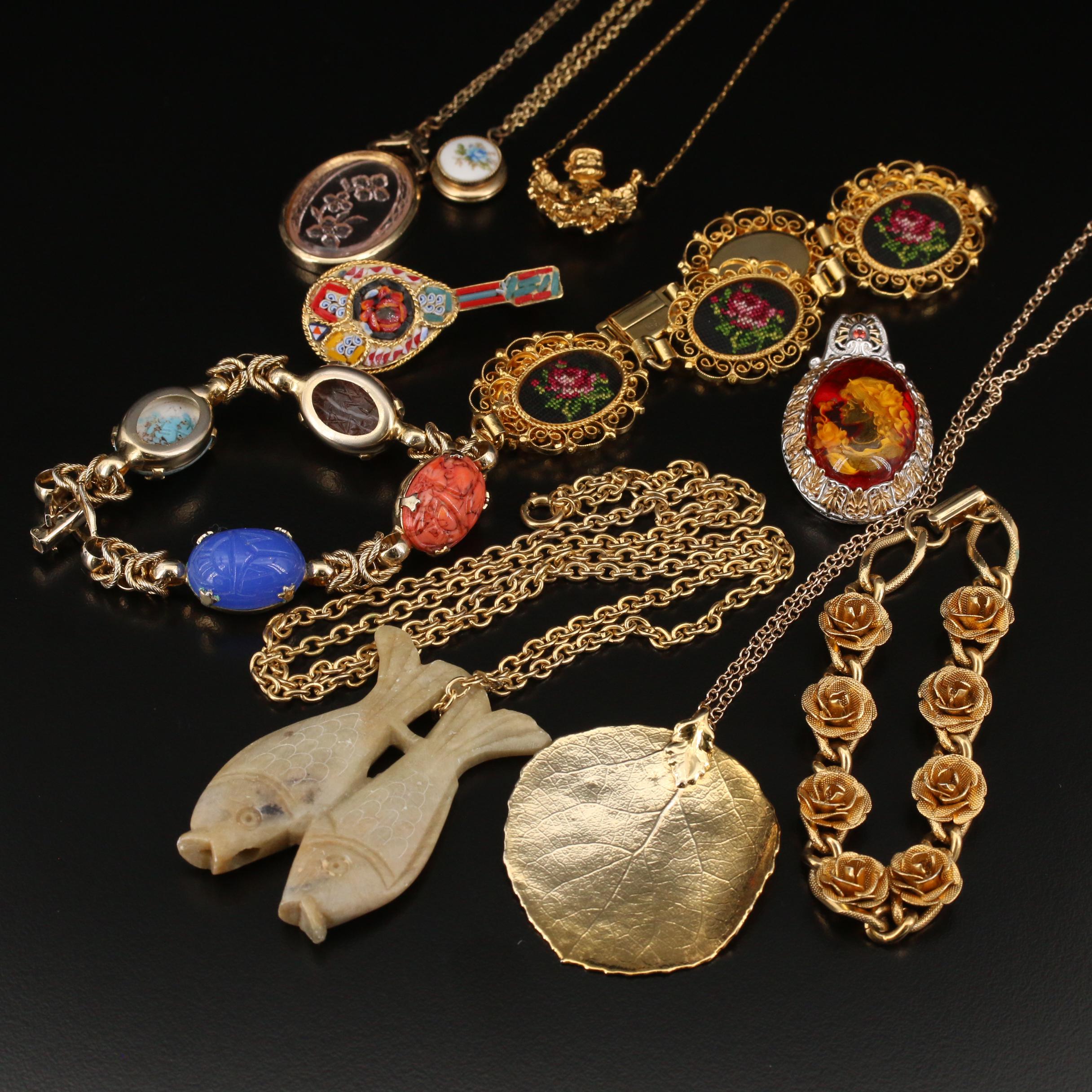 Jewelry Including Soapstone and Glass Featuring Austrian Petit Point Bracelet