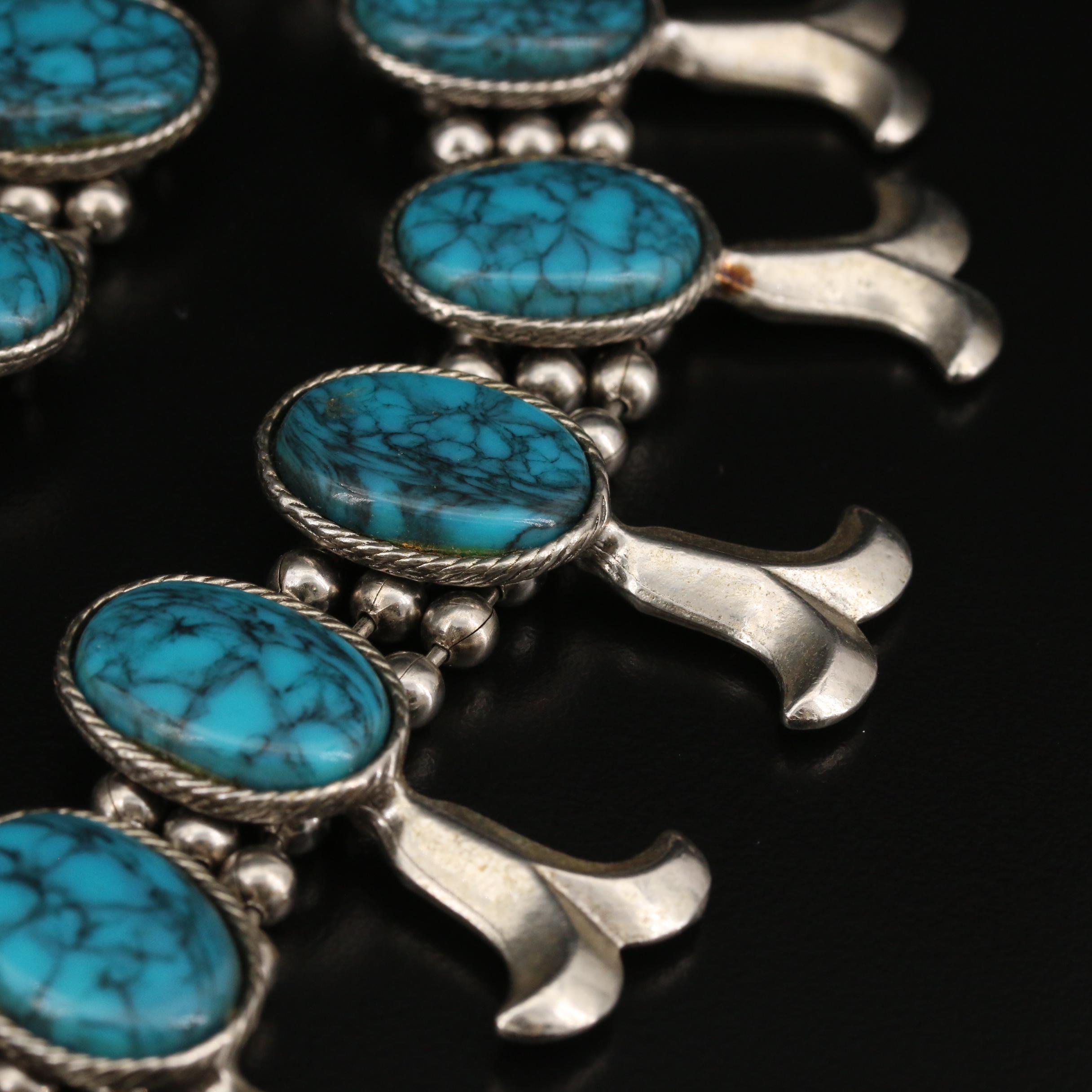 Vintage Goldette Faux Turquoise Squash Blossom Necklace