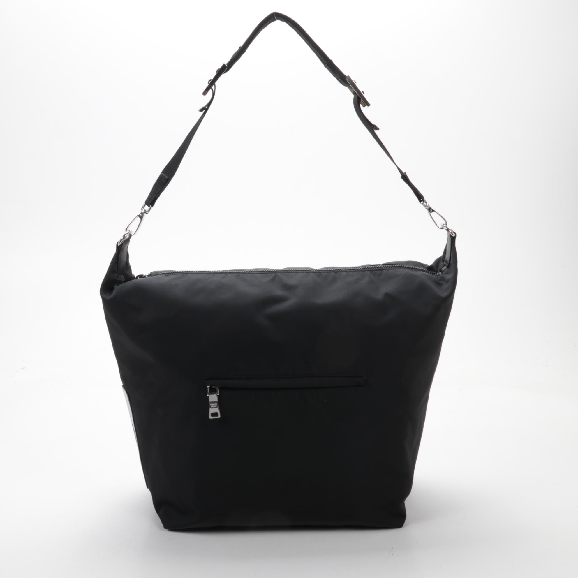 Prada Large Technical Zip Hobo Bag in Black Tessuto Nylon