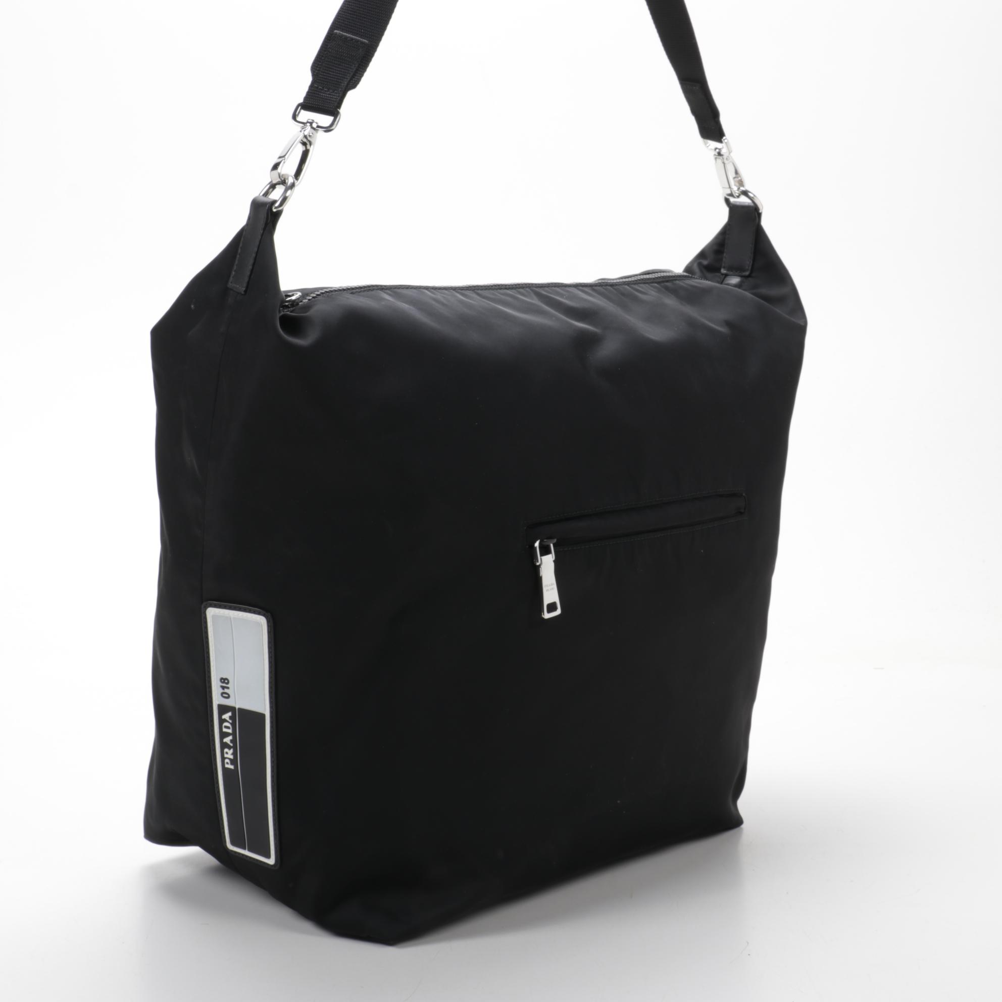 Prada Large Technical Zip Hobo Bag in Black Tessuto Nylon