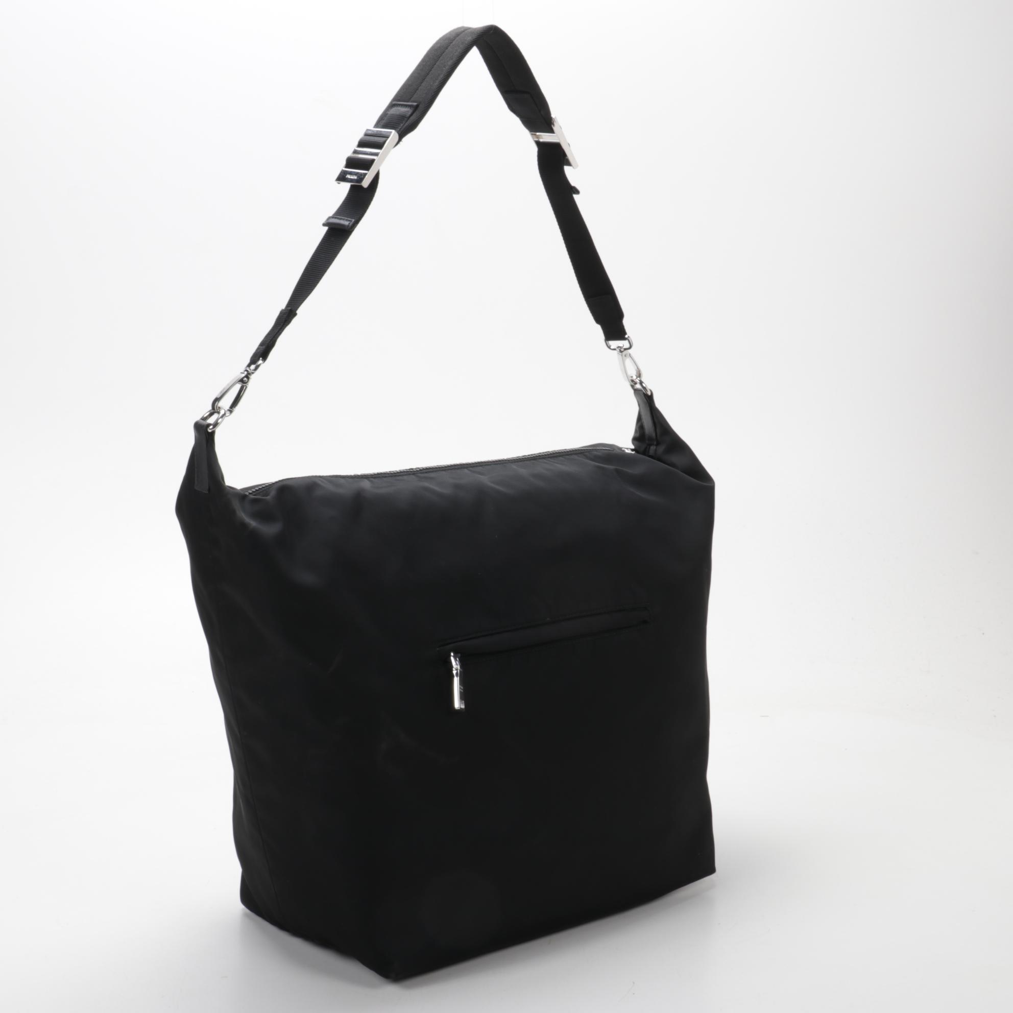Prada Large Technical Zip Hobo Bag in Black Tessuto Nylon