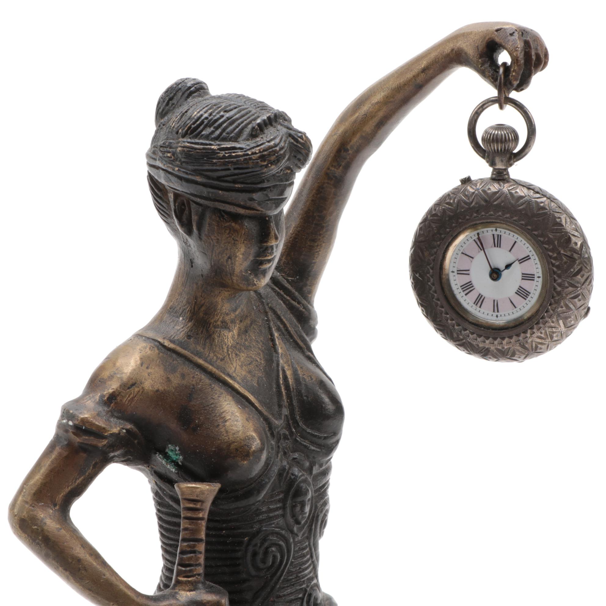 Palama Blind Lady Justice Bronze Statue with Pocket Watch