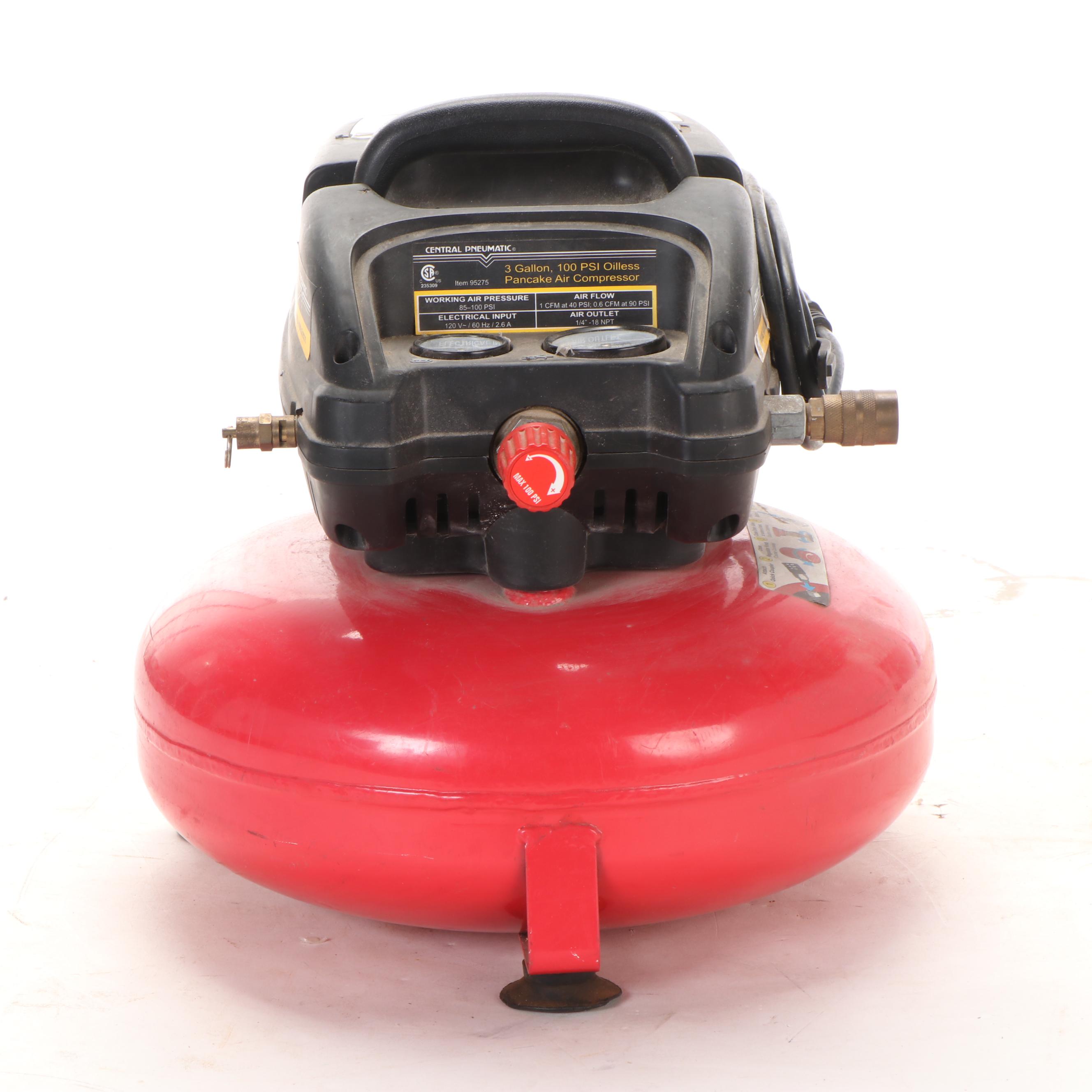 Central Pneumatic 3 Gallon, 100 PSI Oilless Pancake Air Compressor