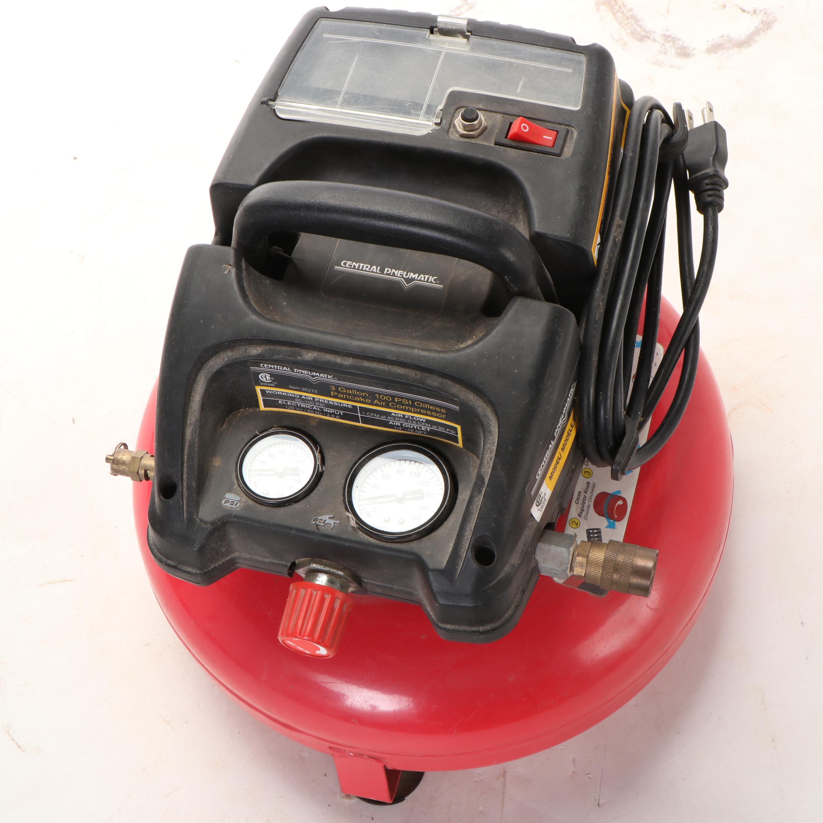 Central Pneumatic 3 Gallon, 100 PSI Oilless Pancake Air Compressor
