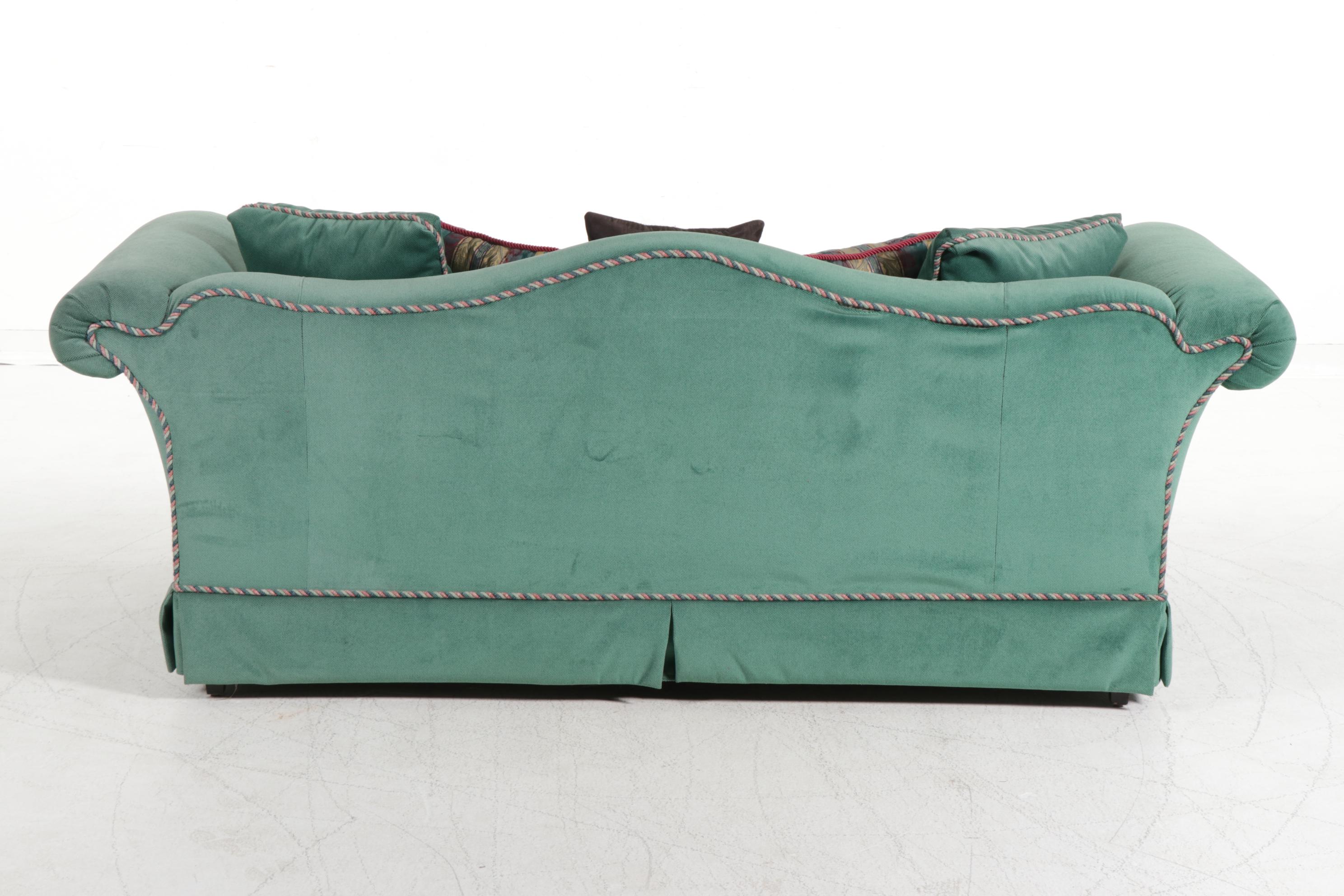 Fairfield Velvet Upholstered Camelback Sofa, Late 20th Century