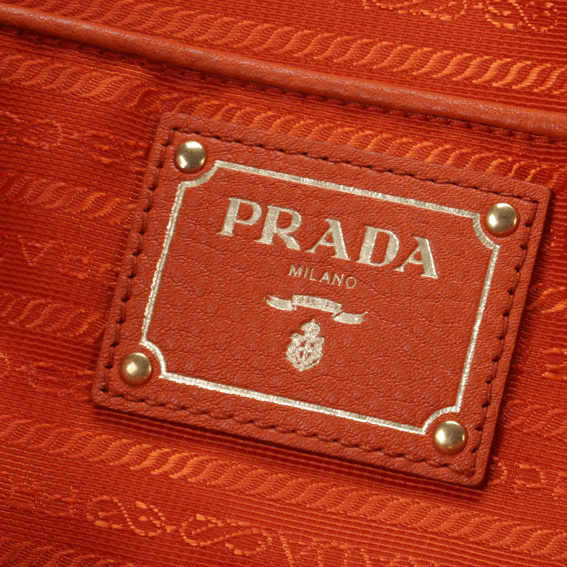 Prada  Large Side Zip Convertible Tote in Orange Vitello Daino Leather