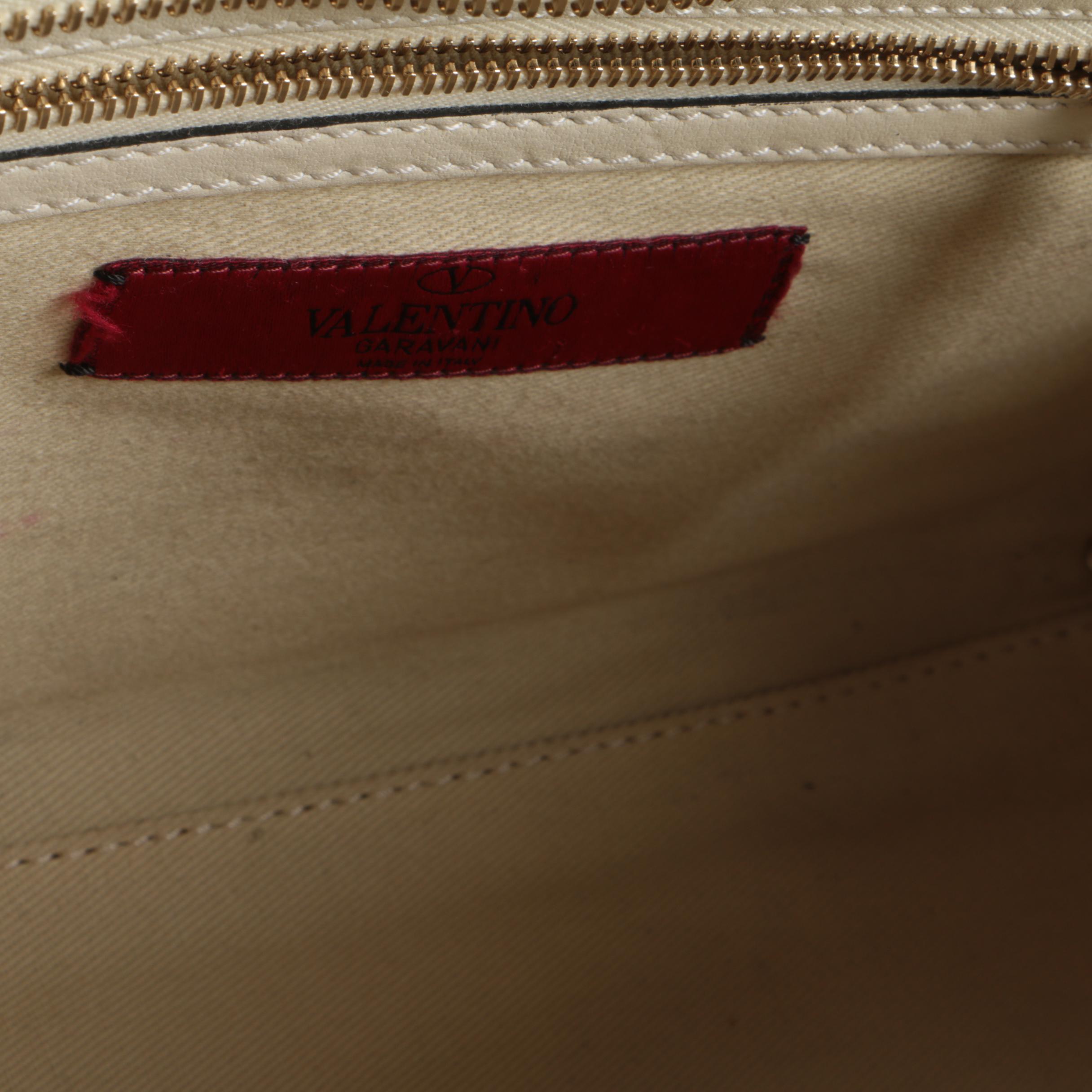 Valentino Rockstud Rigid Leather Two-Way Tote in Ivory