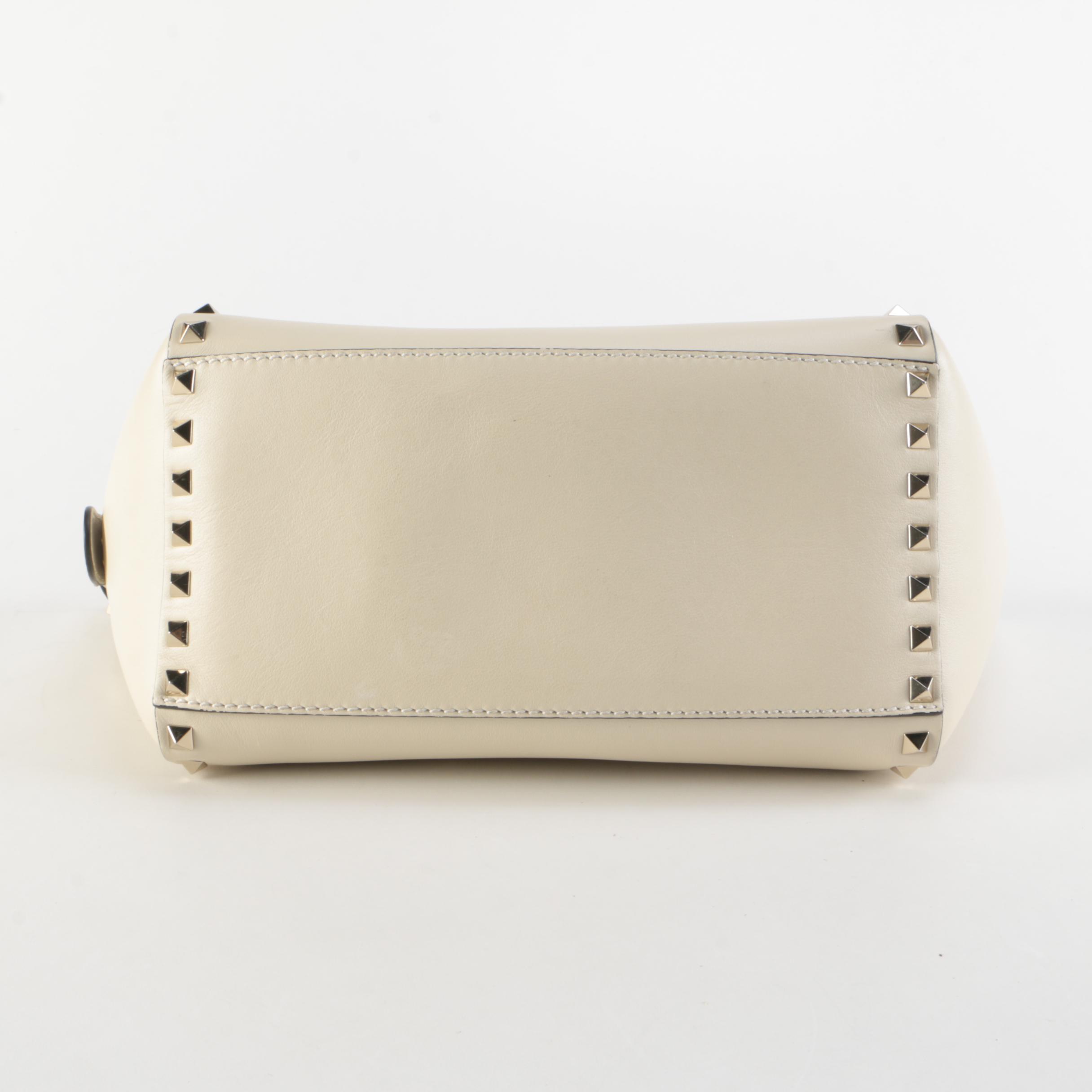 Valentino Rockstud Rigid Leather Two-Way Tote in Ivory