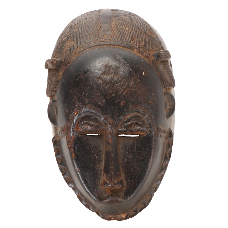 Yaure Style Carved Wood Passport Mask, Côte d'Ivoire