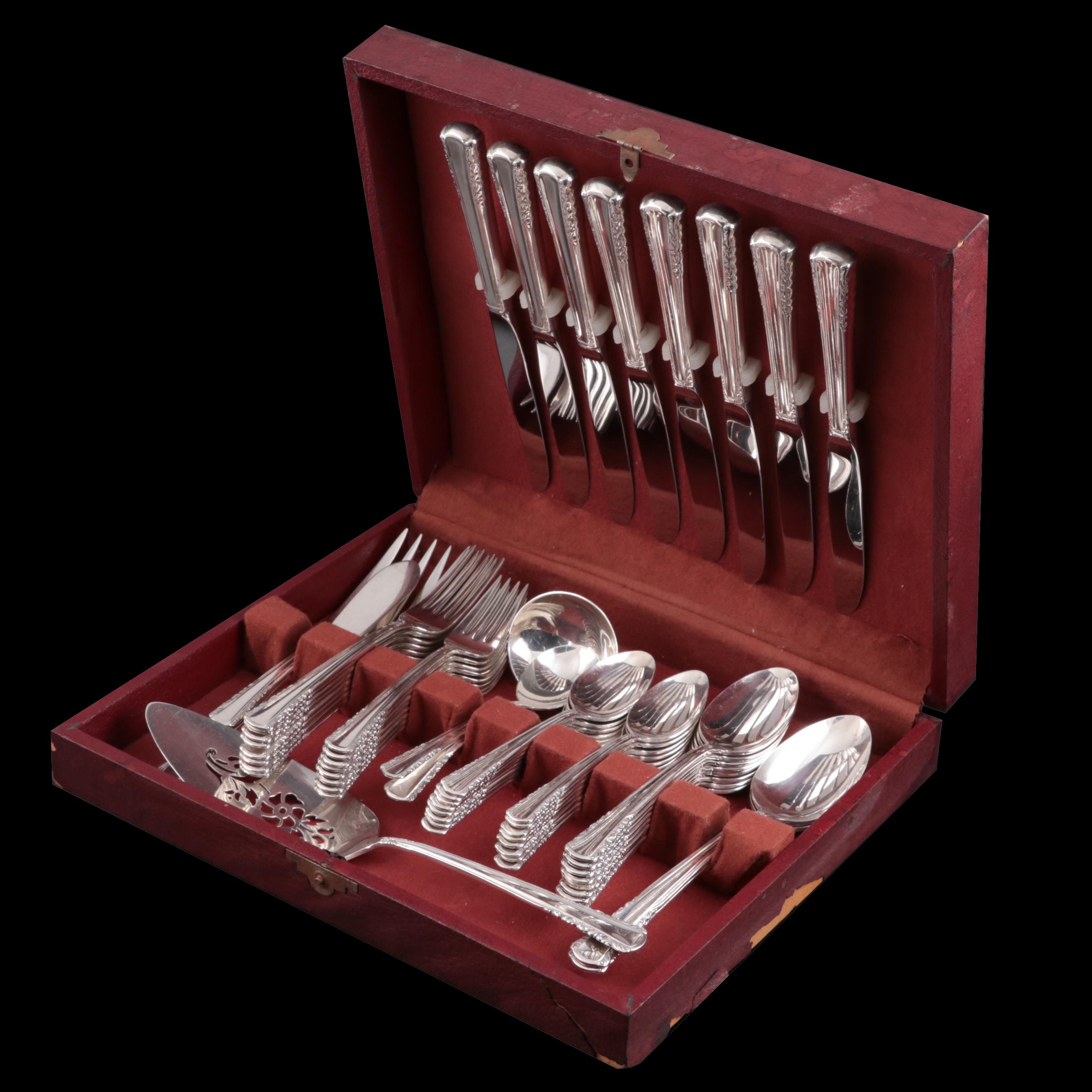 Holmes & Edwards "May Queen" Inlaid Silver Plate Flatware with Chest