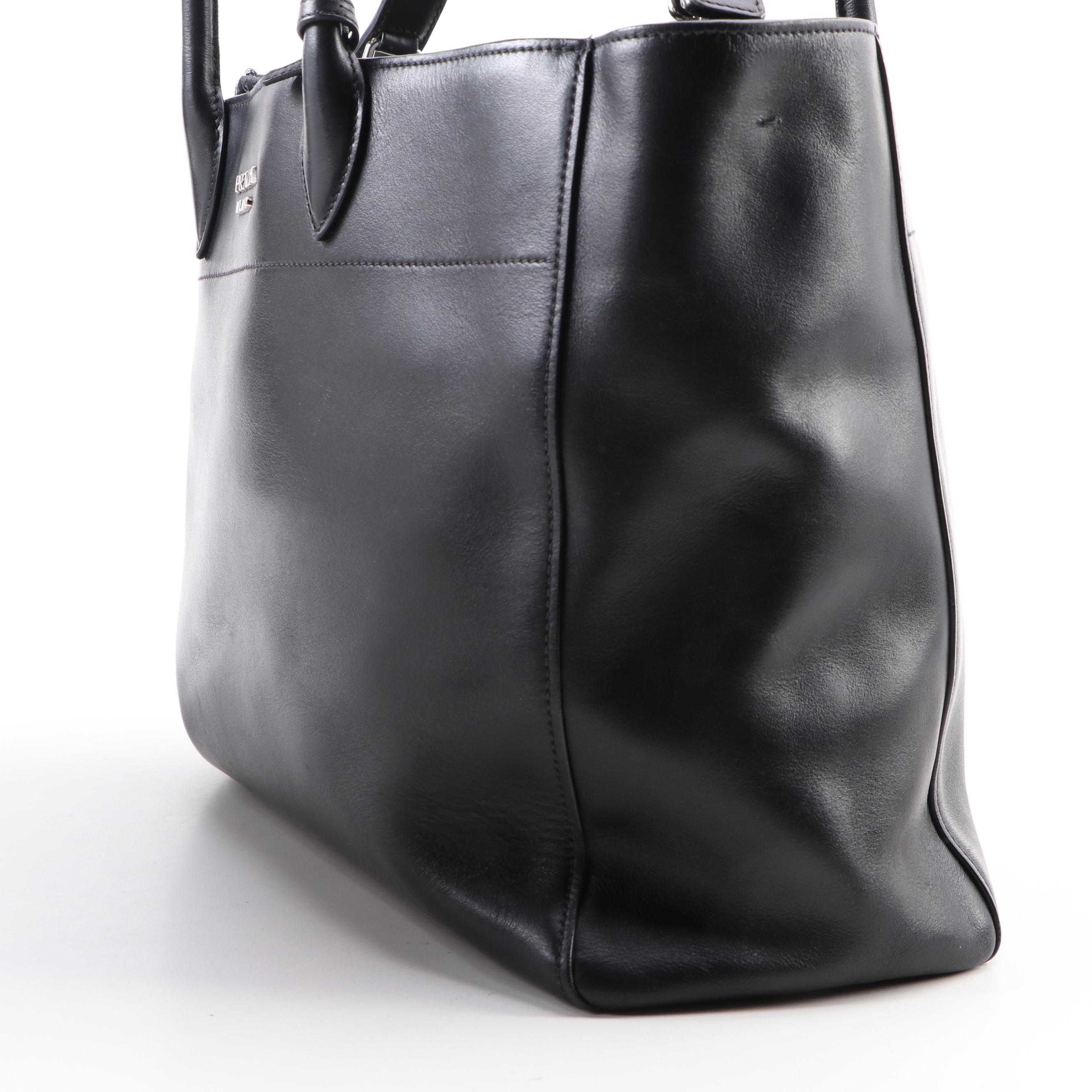 Prada Medium Convertible Open Tote City in Black Calfskin Leather