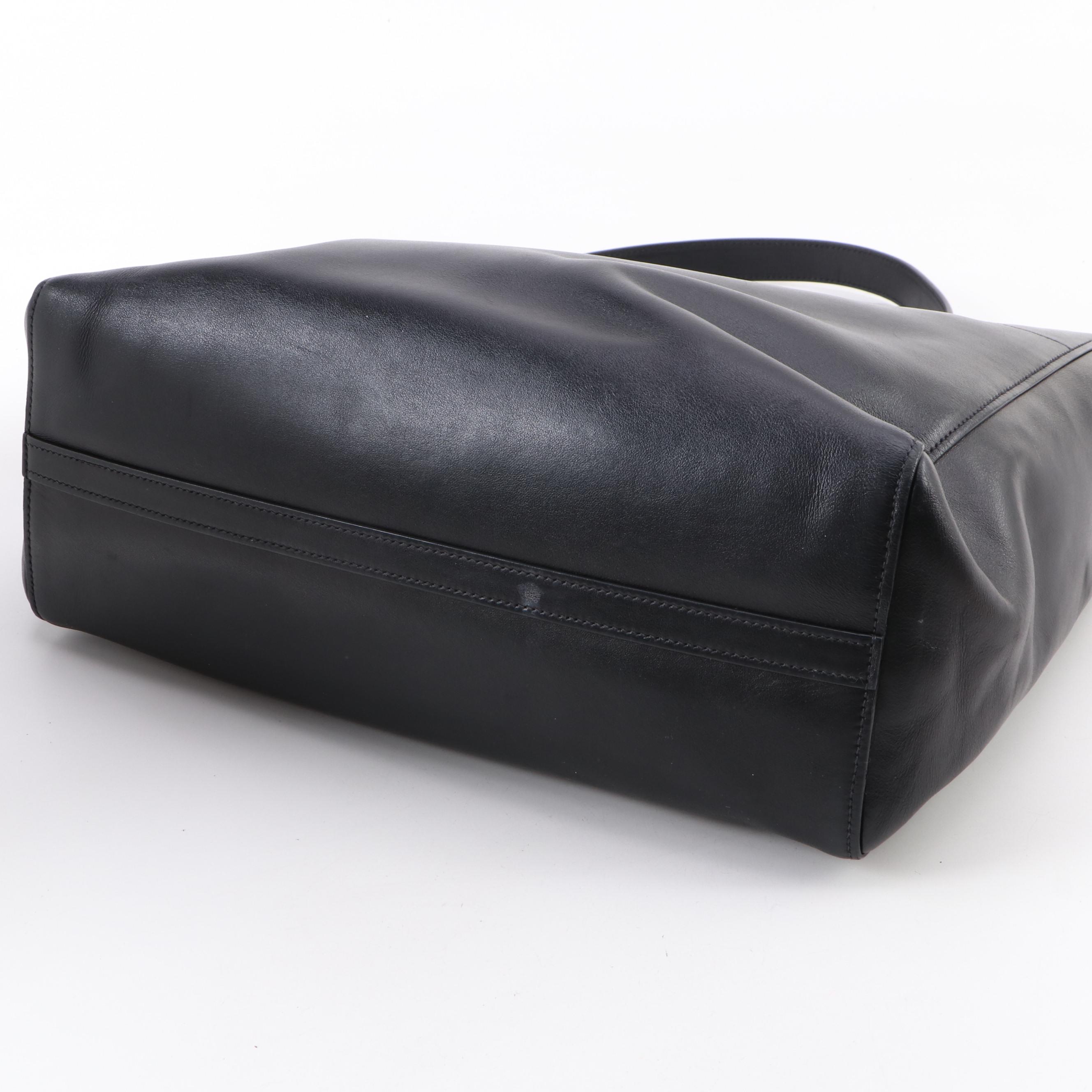 Prada Medium Convertible Open Tote City in Black Calfskin Leather