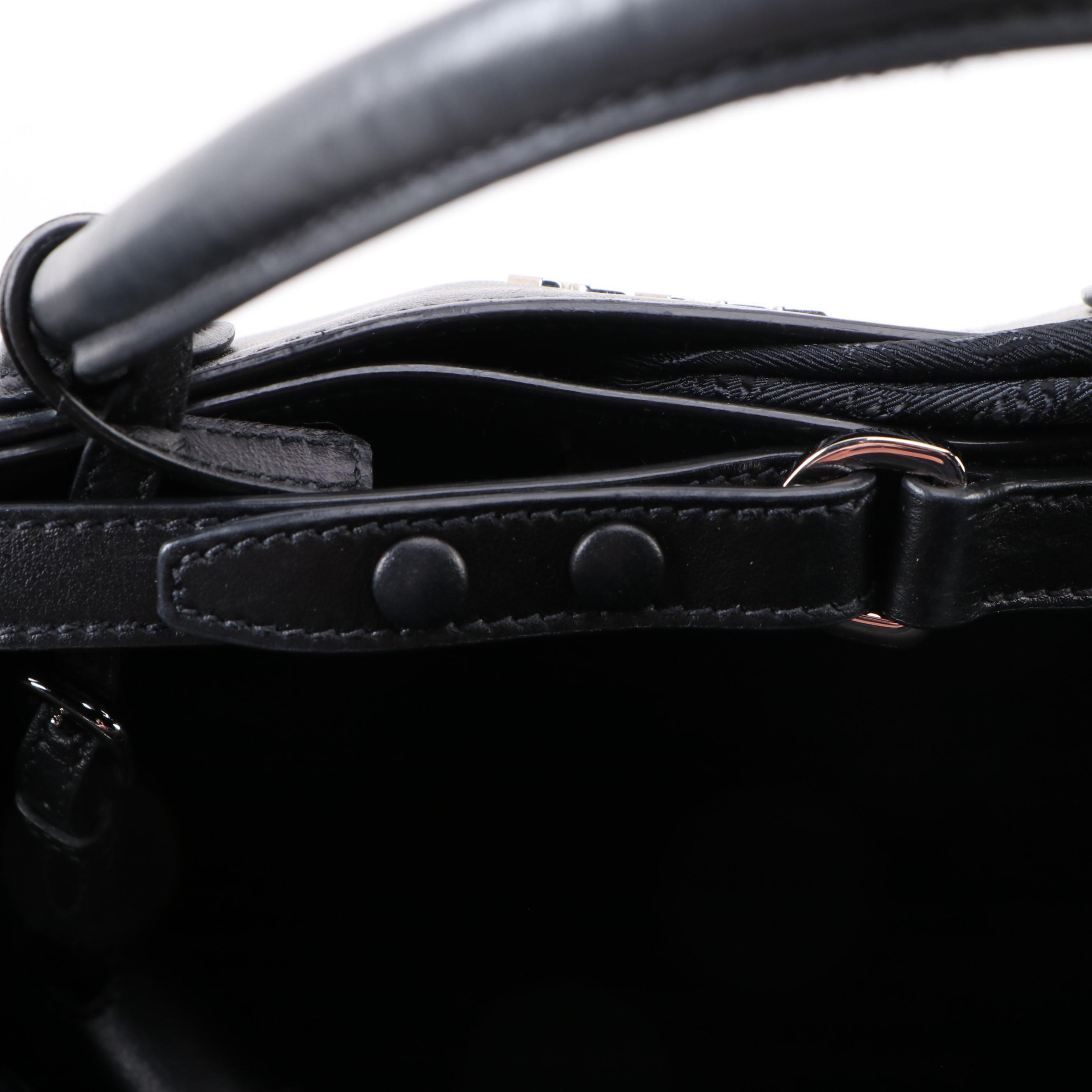 Prada Medium Convertible Open Tote City in Black Calfskin Leather