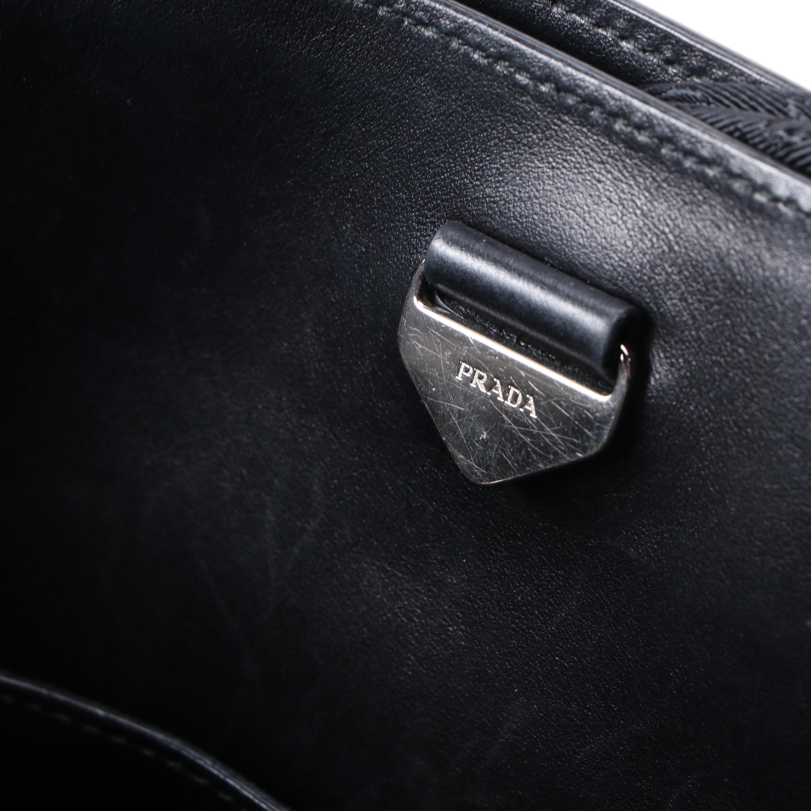 Prada Medium Convertible Open Tote City in Black Calfskin Leather