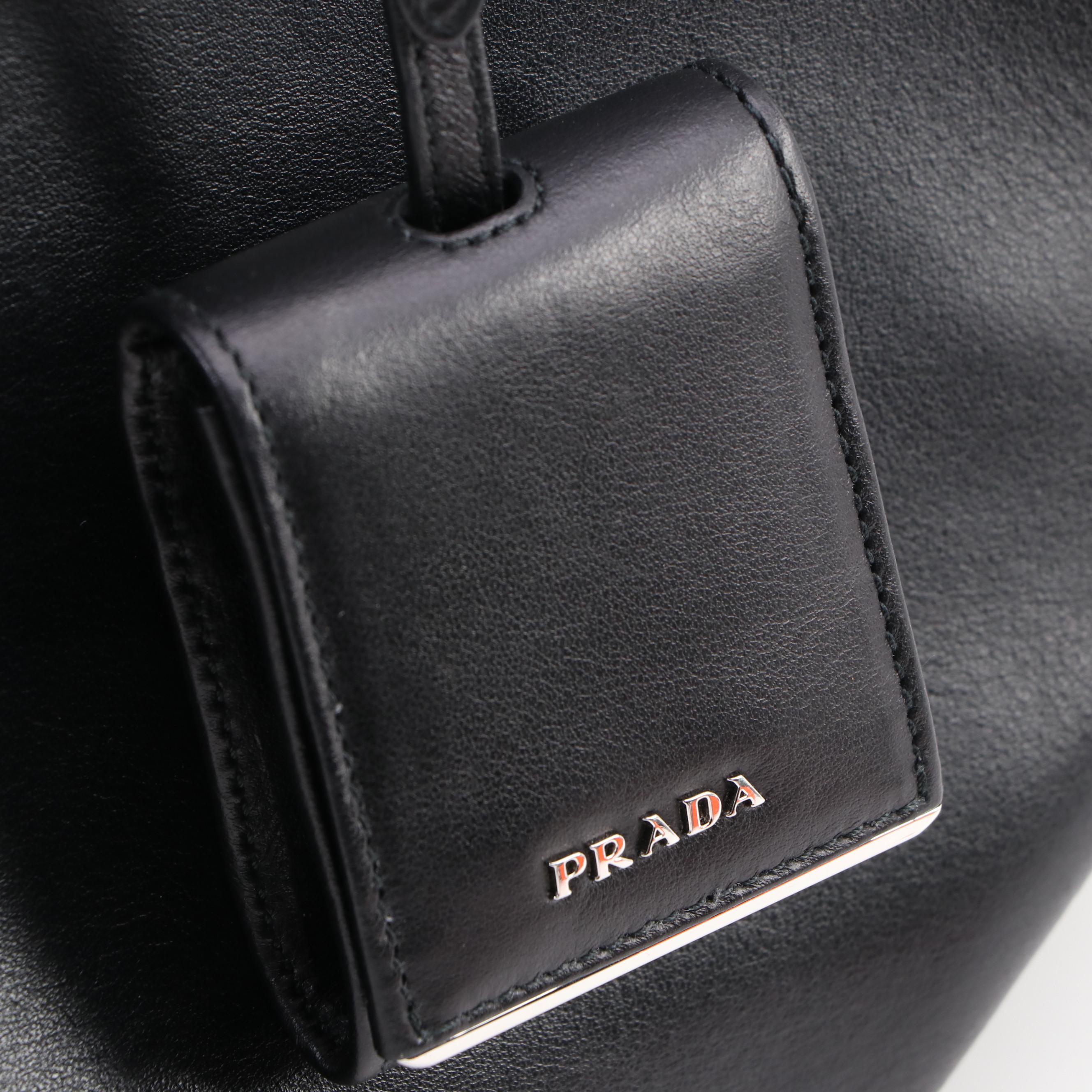 Prada Medium Convertible Open Tote City in Black Calfskin Leather