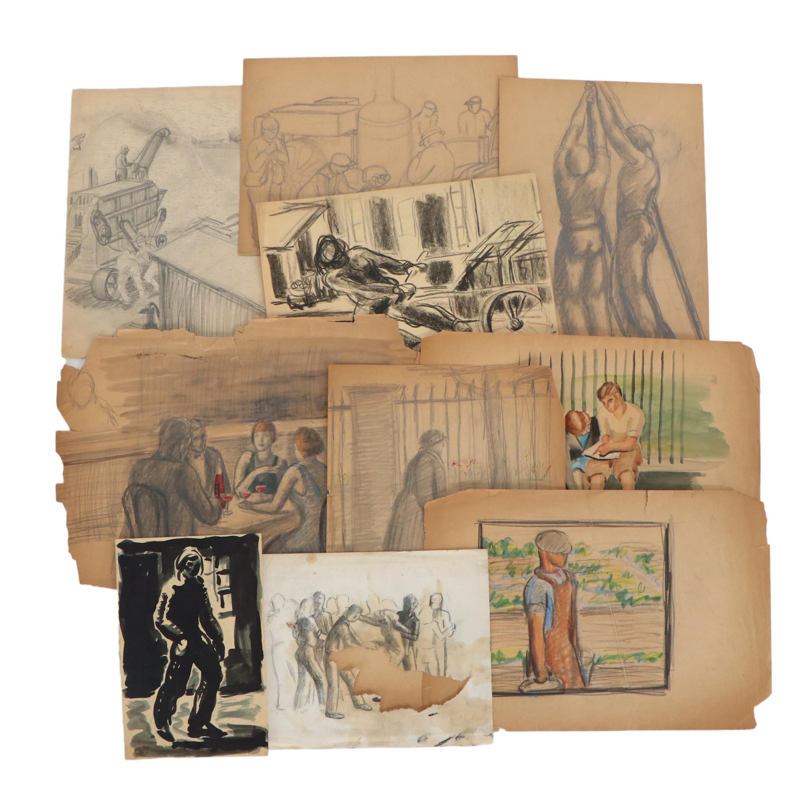 Florence Smithburn Figure Study Drawings, Mid-20th Century