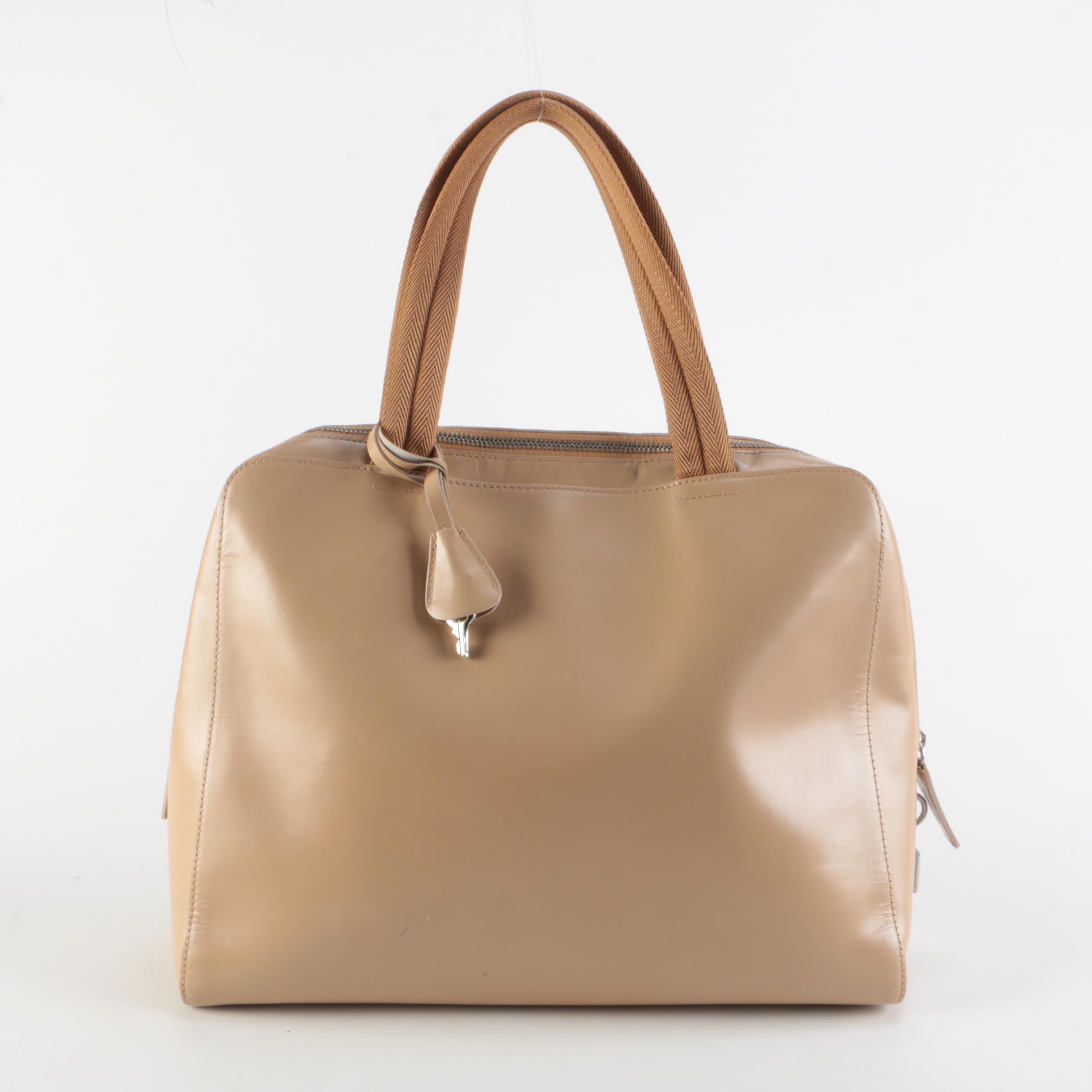 Prada Box Lock Tote in Sabbia Vitello Leather