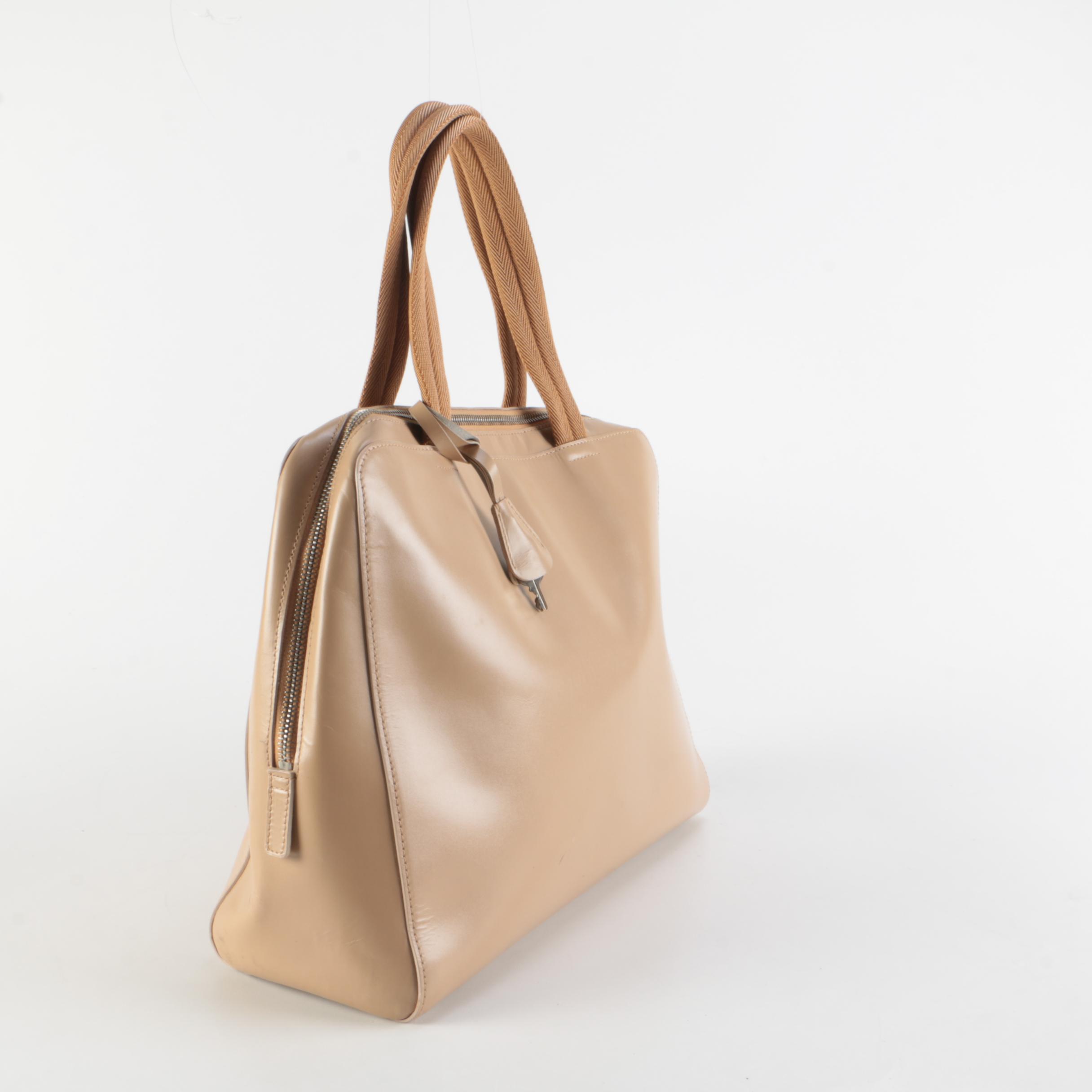 Prada Box Lock Tote in Sabbia Vitello Leather