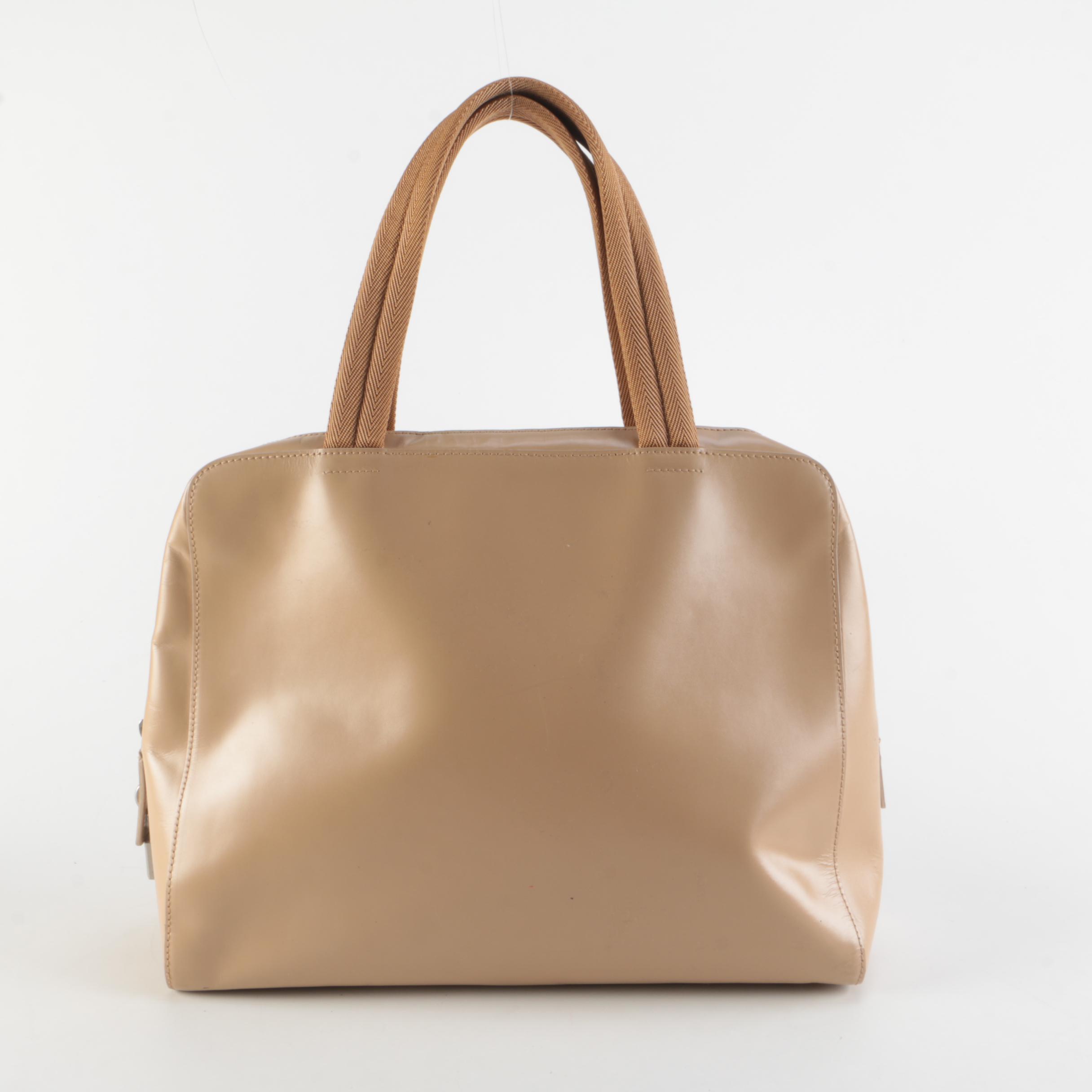 Prada Box Lock Tote in Sabbia Vitello Leather