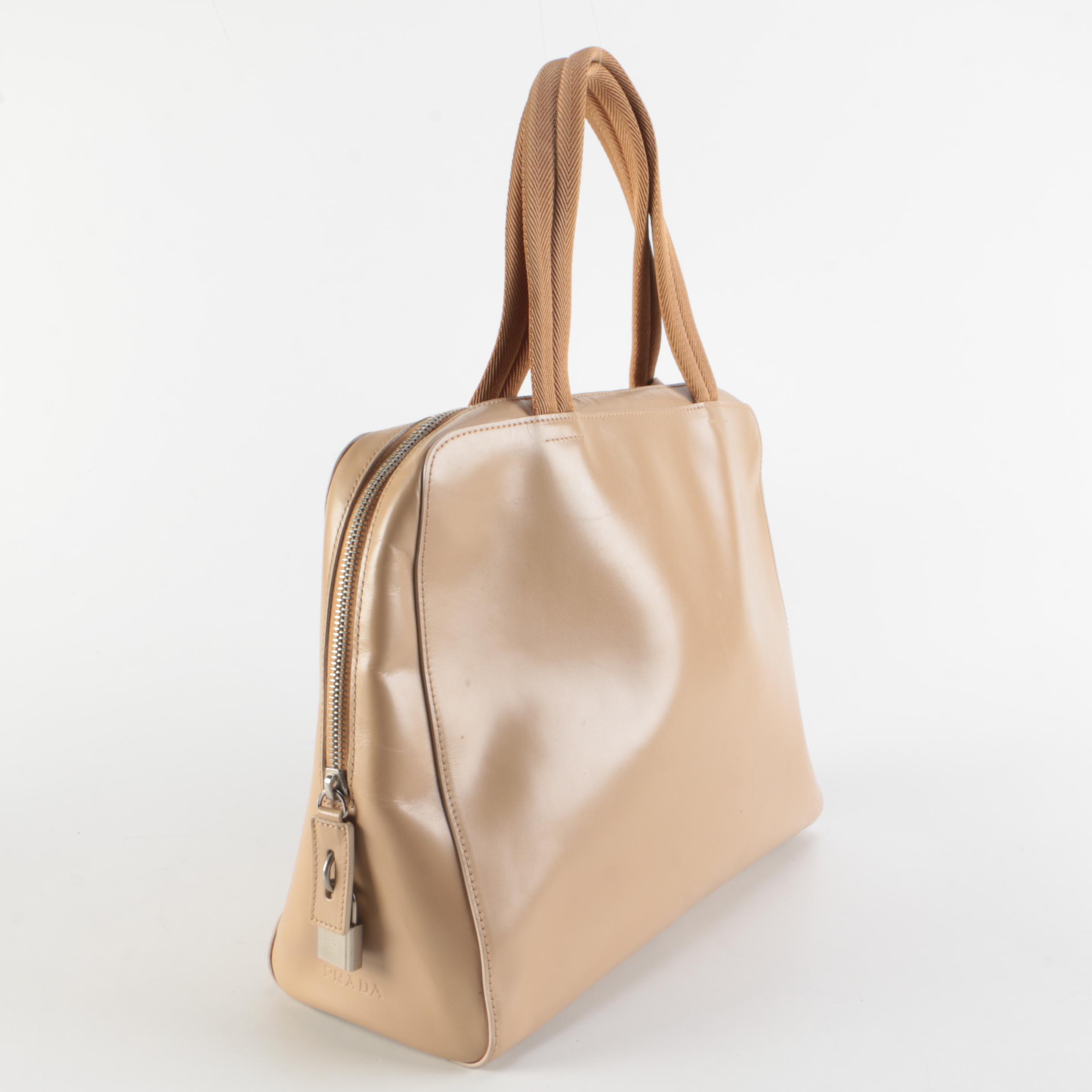 Prada Box Lock Tote in Sabbia Vitello Leather