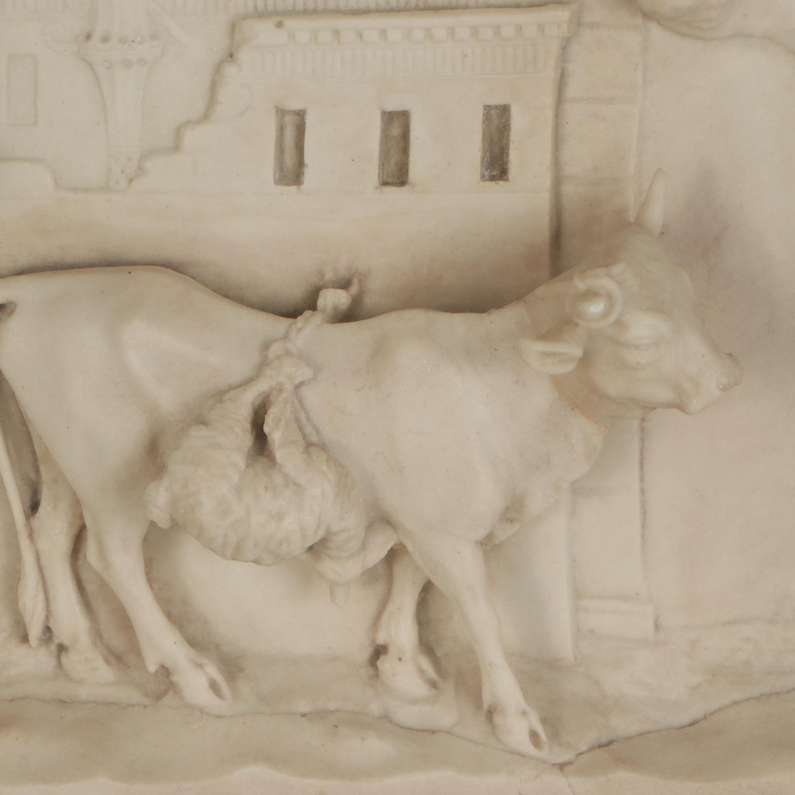 Bonded Stone Relief Reproduction of Roman Farmer with Cow