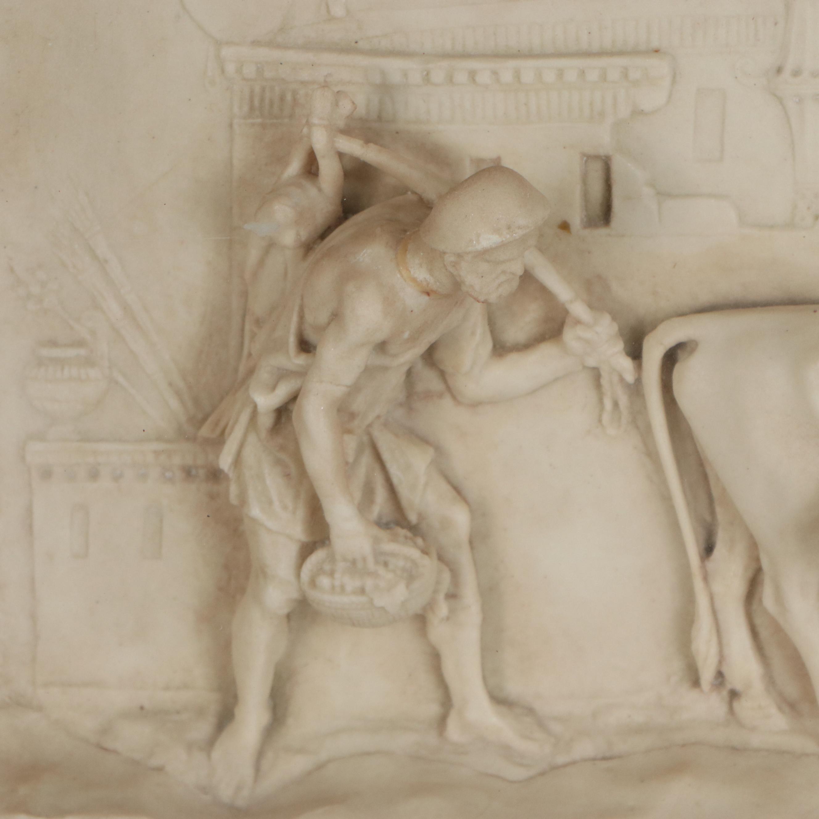 Bonded Stone Relief Reproduction of Roman Farmer with Cow