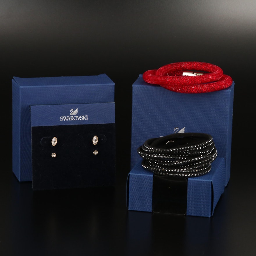 Swarovski "Stardust" and Suede Wrap Bracelets and "Harley" Earrings