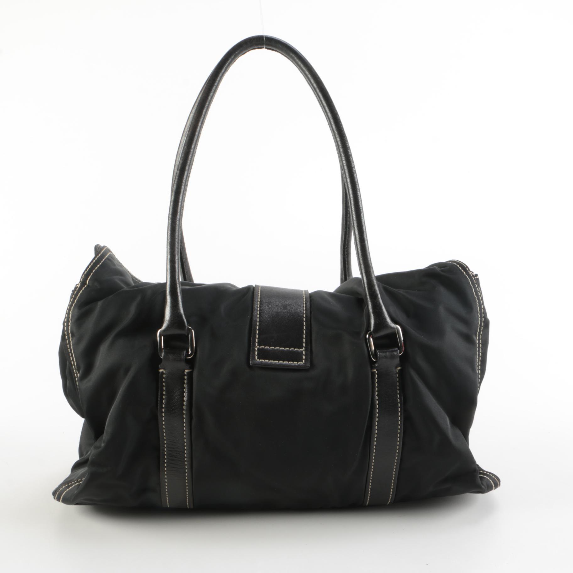 Prada Gathered Tessuto Twist Lock Bag in Contrast Stitched Nylon and Leather