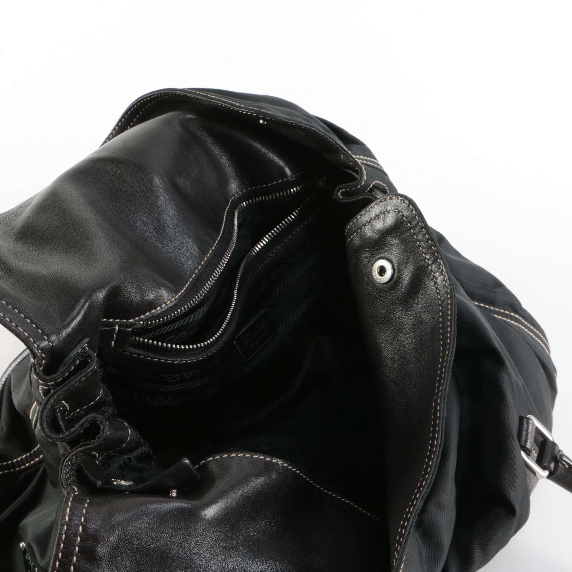 Prada Gathered Tessuto Twist Lock Bag in Contrast Stitched Nylon and Leather