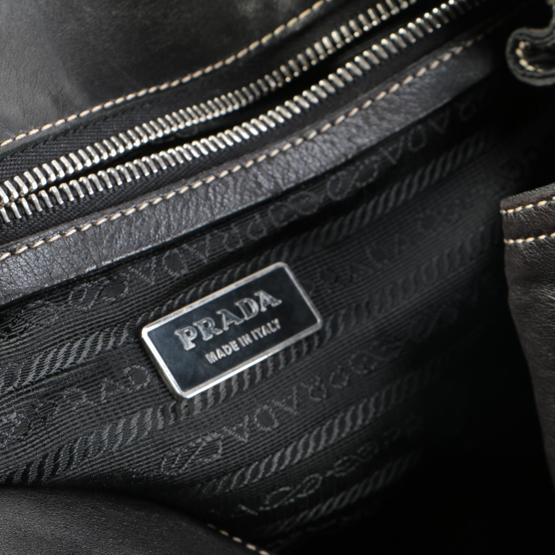Prada Gathered Tessuto Twist Lock Bag in Contrast Stitched Nylon and Leather