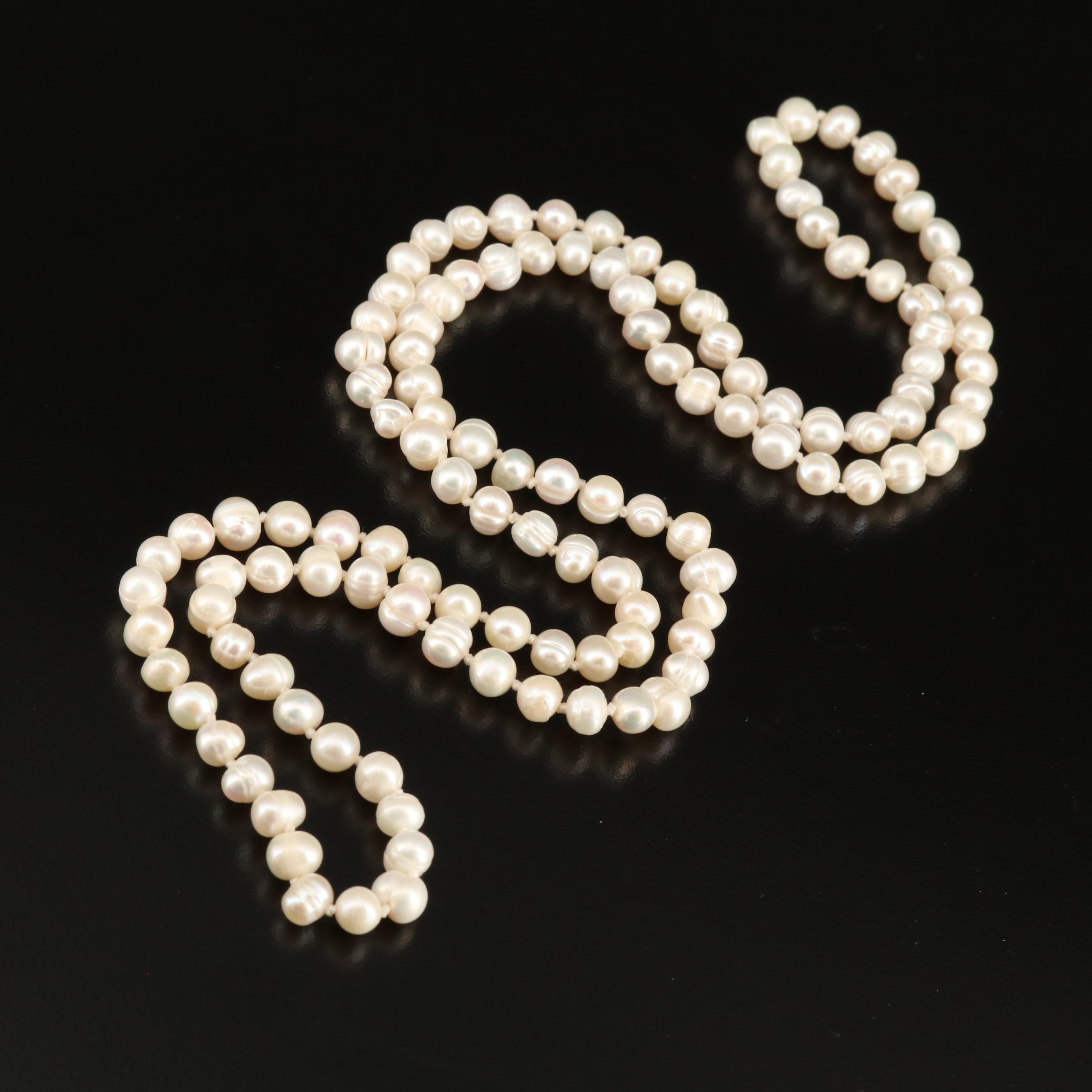 Endless Knotted Pearl Necklaces