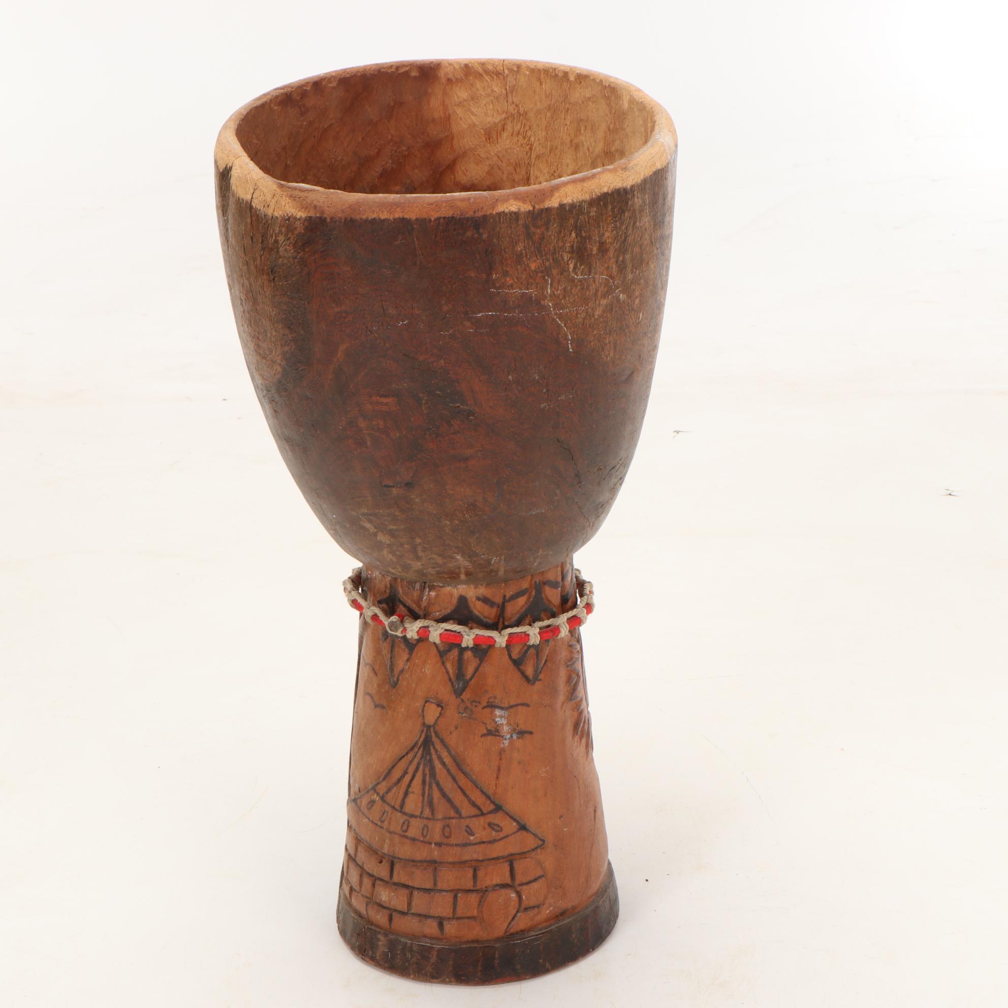 African Carved Wood Drum