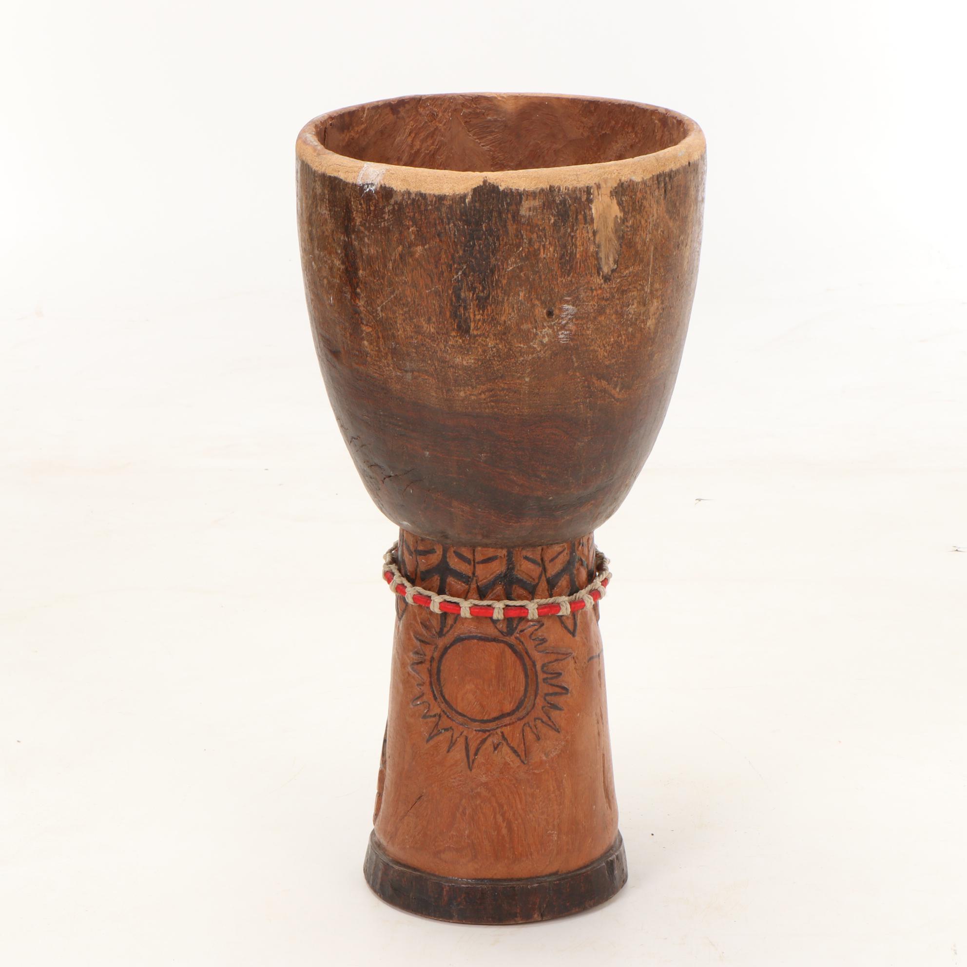 African Carved Wood Drum