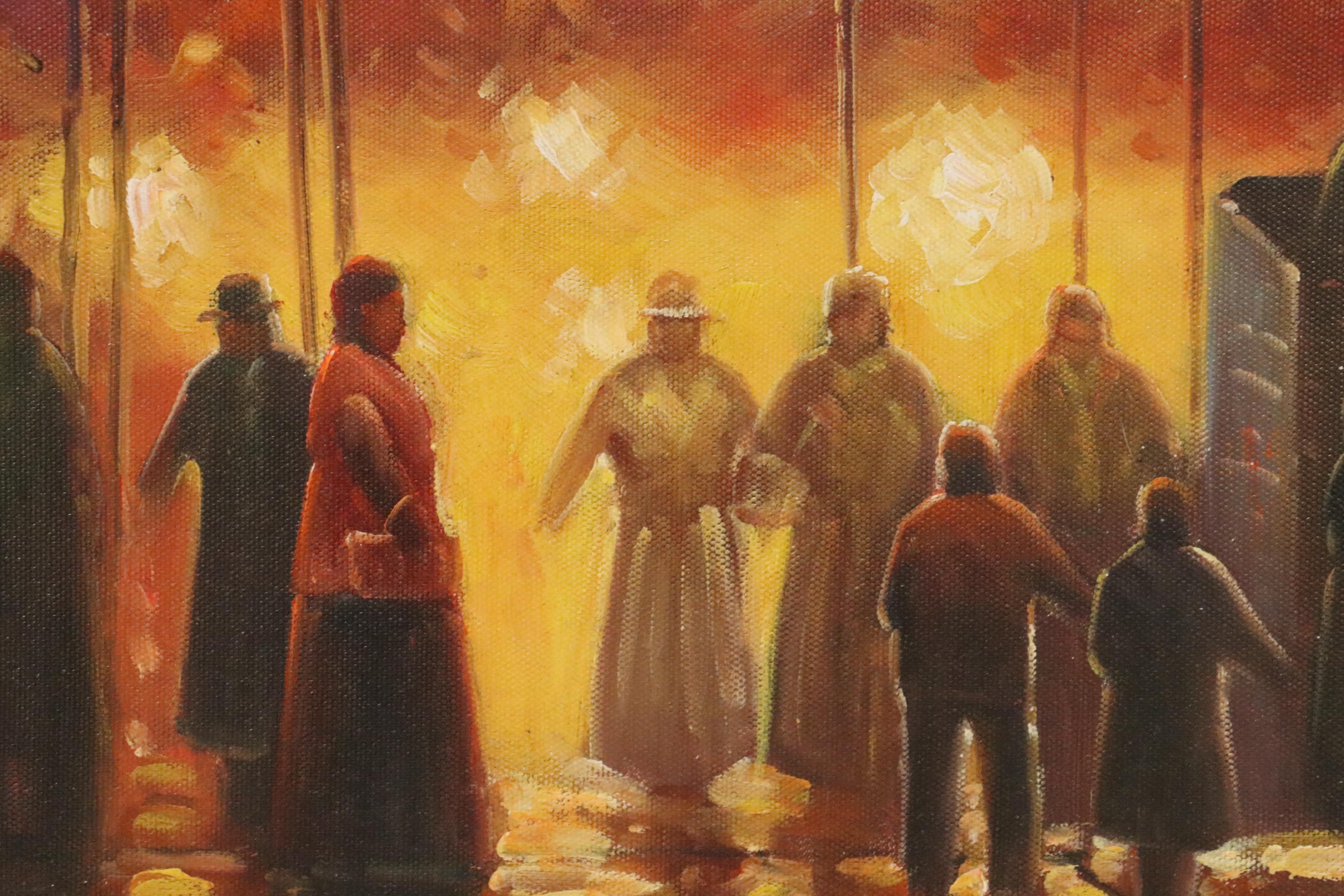 Washington D.C. Street Scene Oil Painting, Late 20th Century