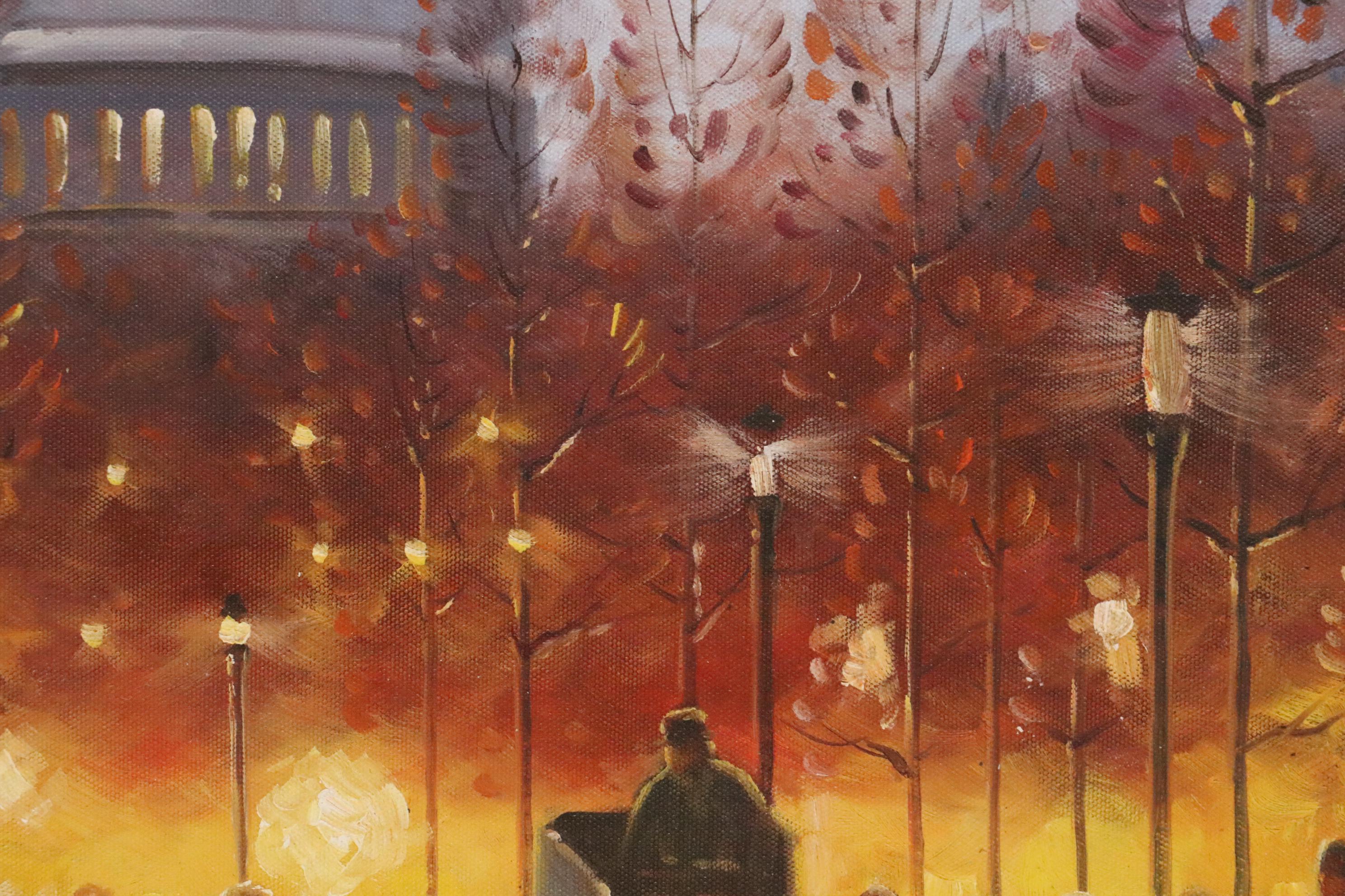 Washington D.C. Street Scene Oil Painting, Late 20th Century