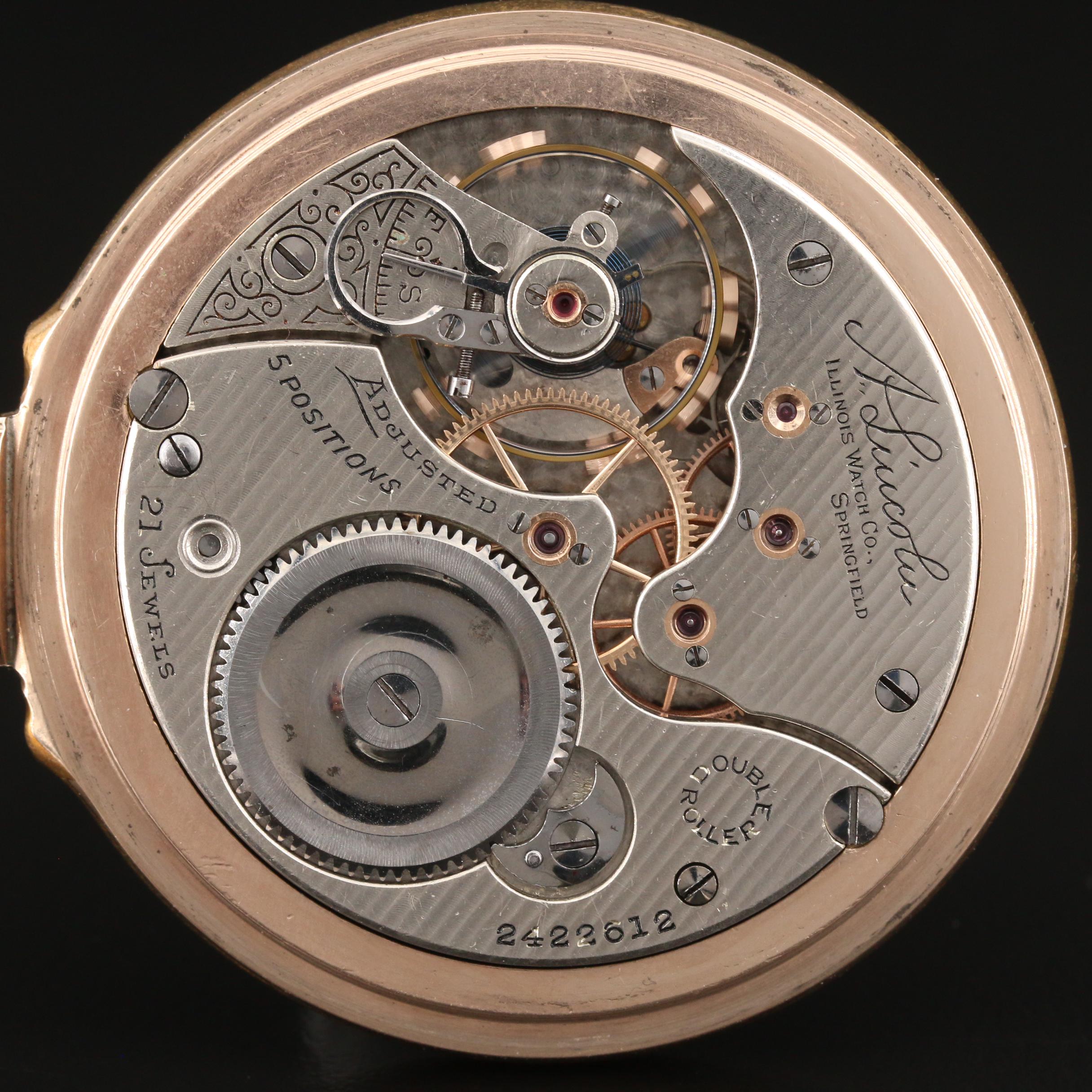 1912 Illinois Railroad Grade 10K Gold Filled Pocket Watch