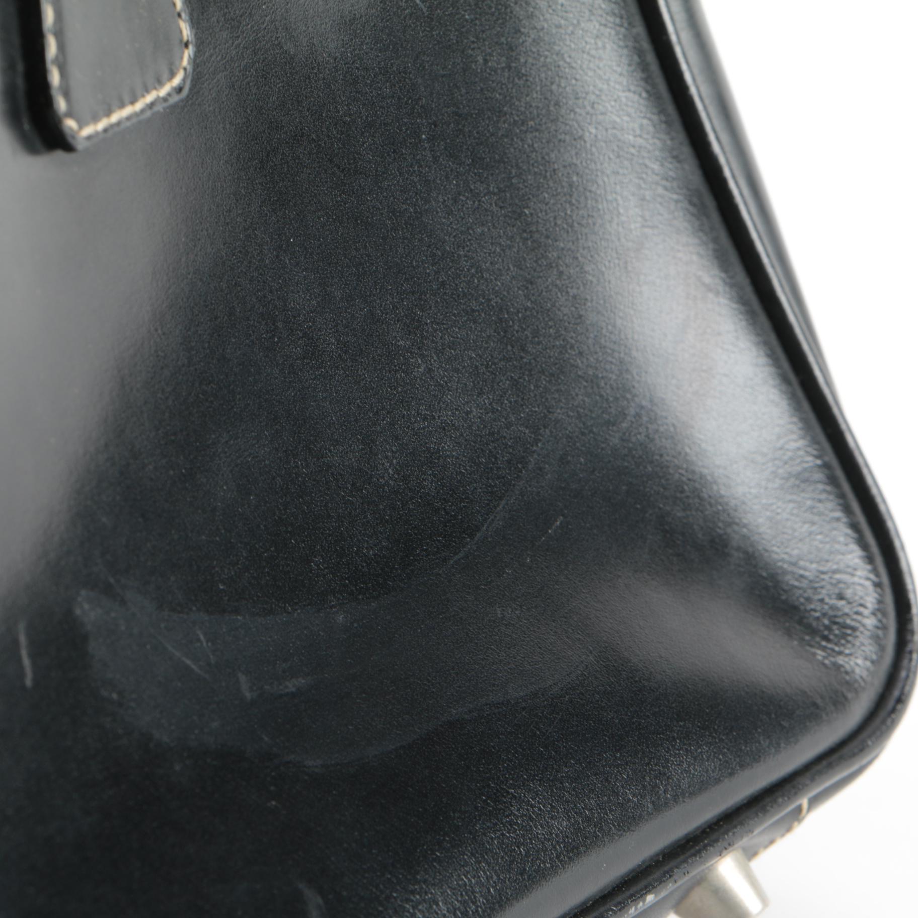 Prada Vitello Box Bauletto Bag in Black Leather with Contrast Stitching