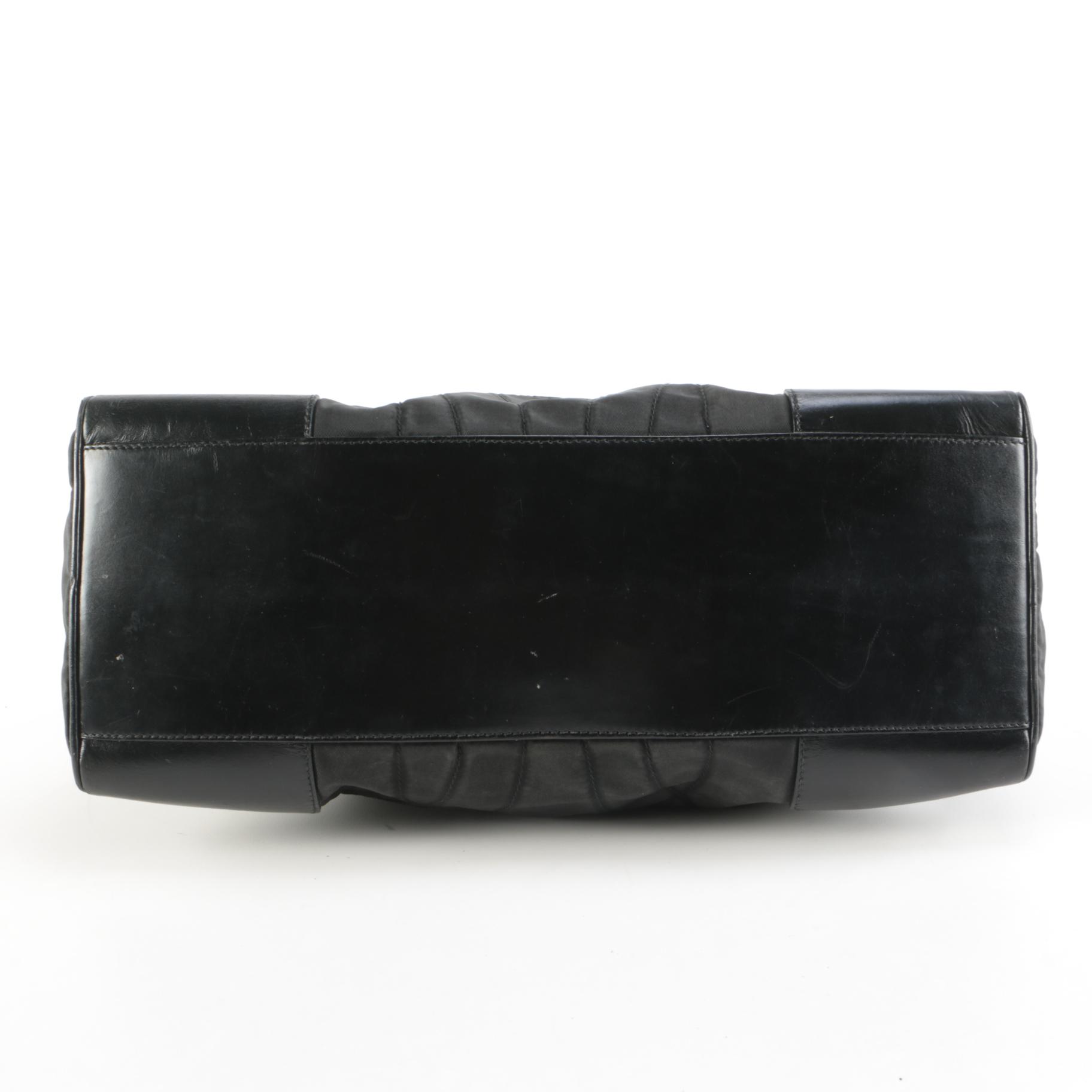 Prada Tessuto Stitch Bowling Bag in Black Nylon and Leather