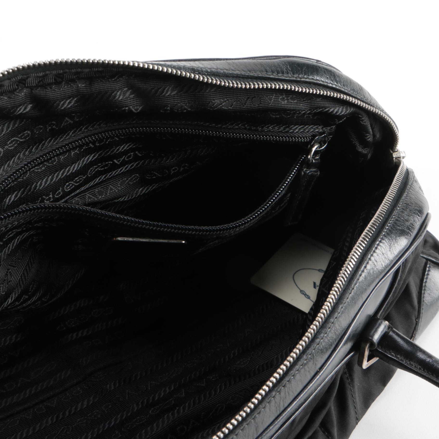 Prada Tessuto Stitch Bowling Bag in Black Nylon and Leather
