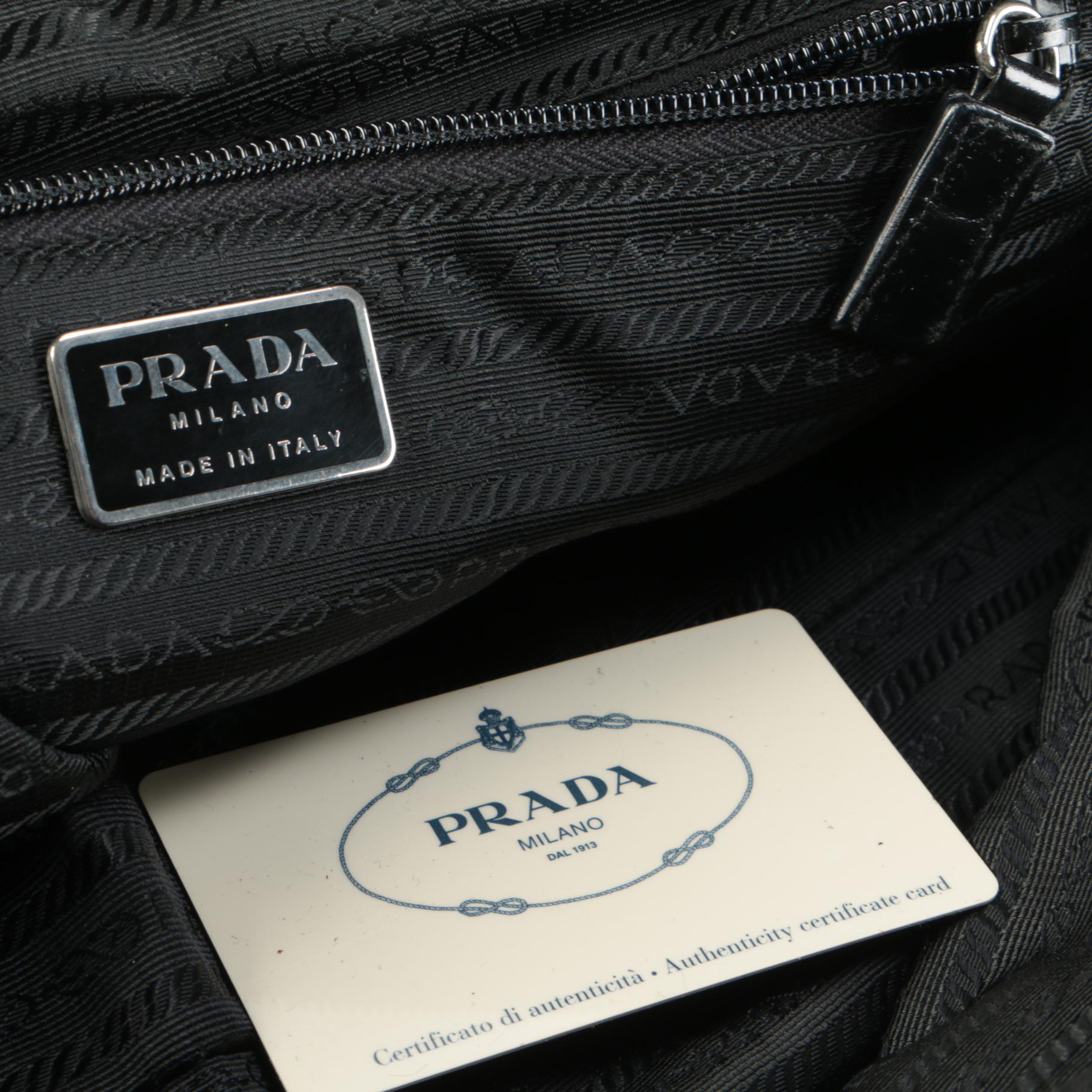 Prada Tessuto Stitch Bowling Bag in Black Nylon and Leather