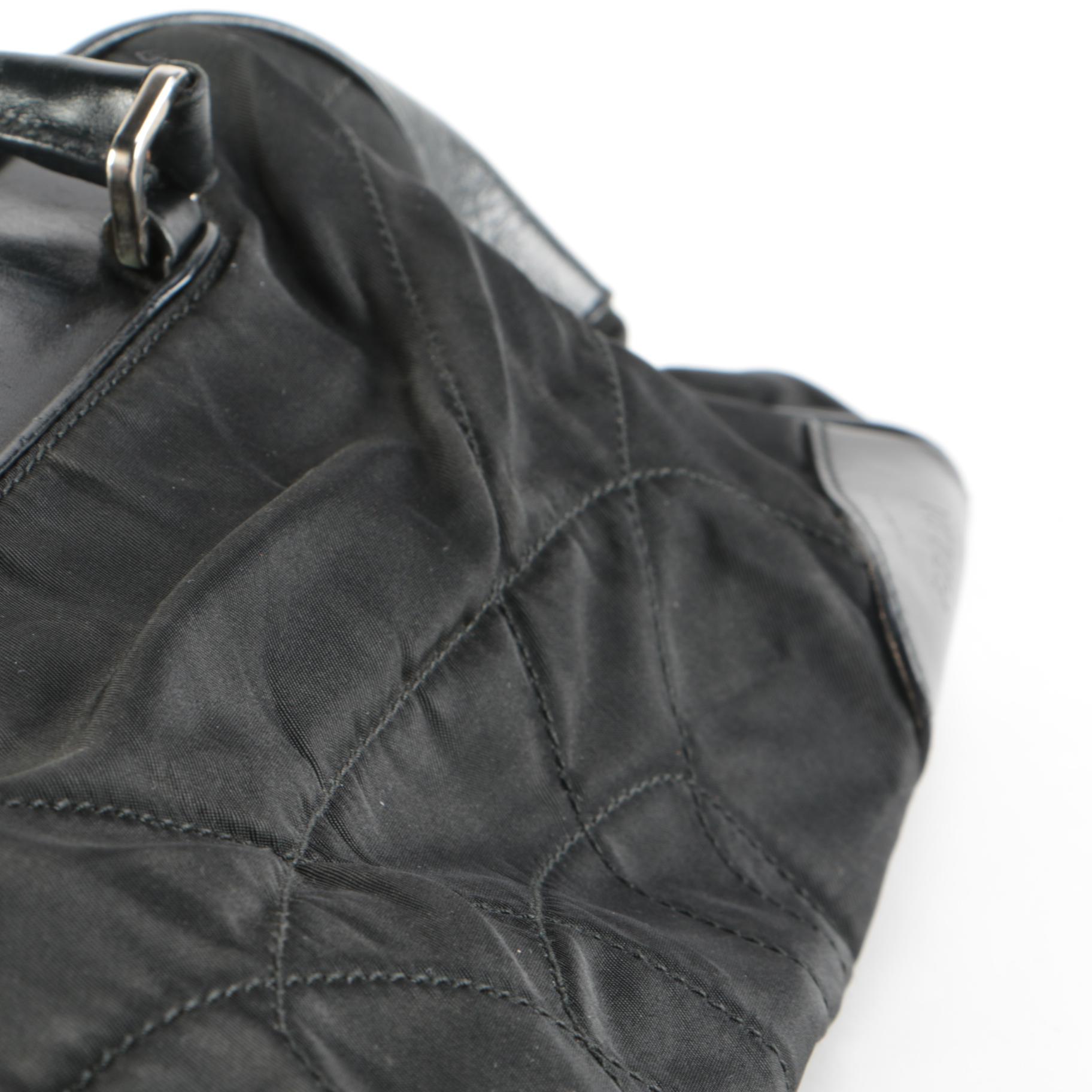 Prada Tessuto Stitch Bowling Bag in Black Nylon and Leather