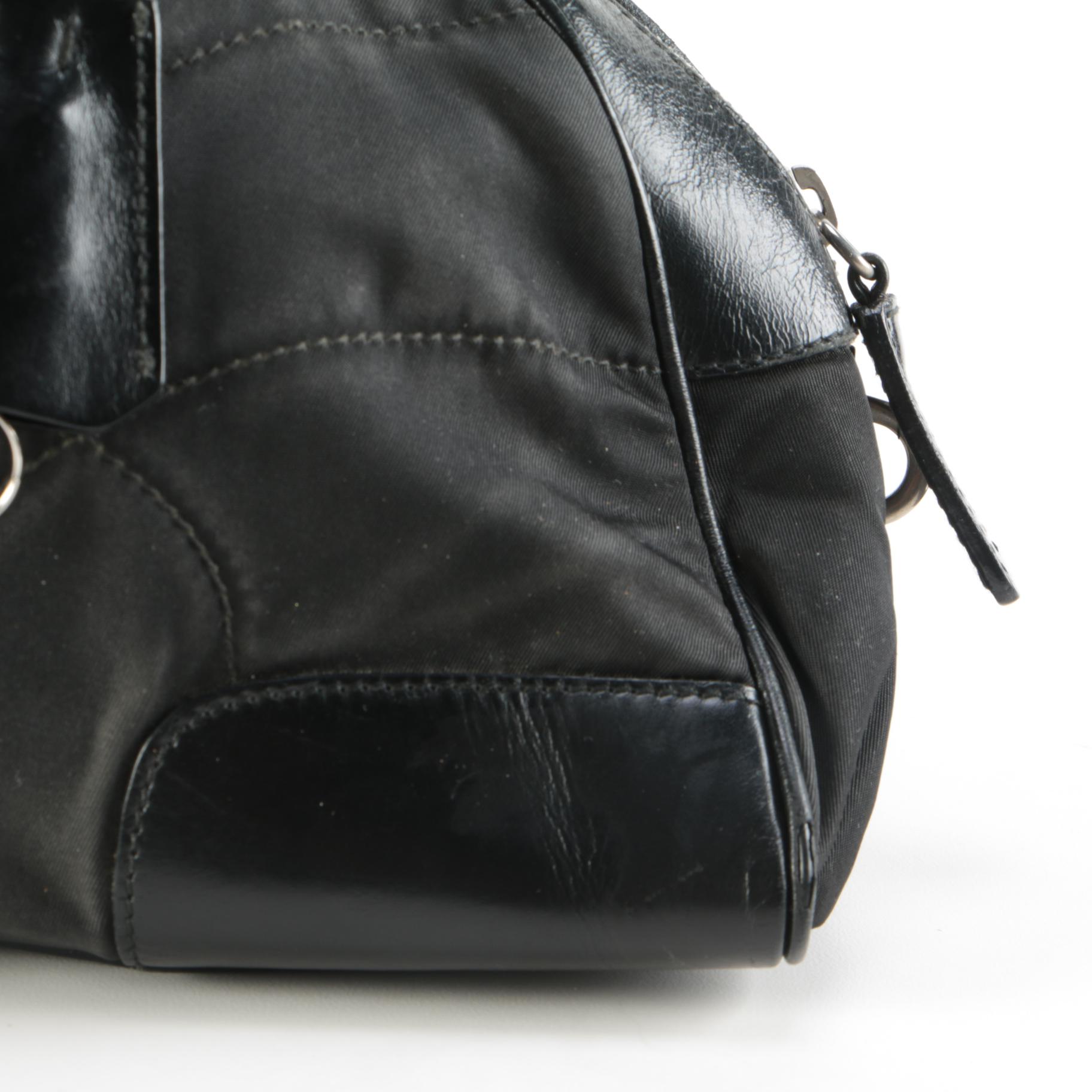 Prada Tessuto Stitch Bowling Bag in Black Nylon and Leather
