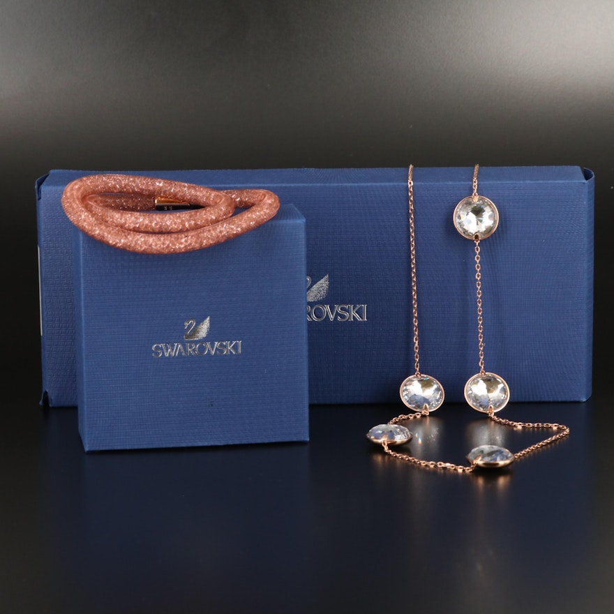 Swarovski "Globe Strandage" Necklace and "Stardust" Wrap Bracelet