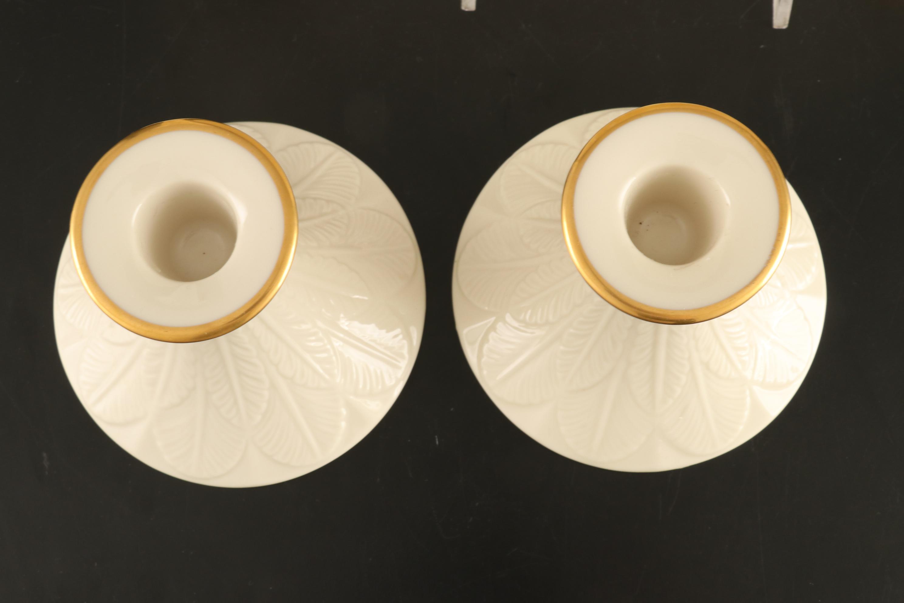 Lenox "Greenfield" Porcelain Candle Holders with Other Cake Plate and Bud Vase
