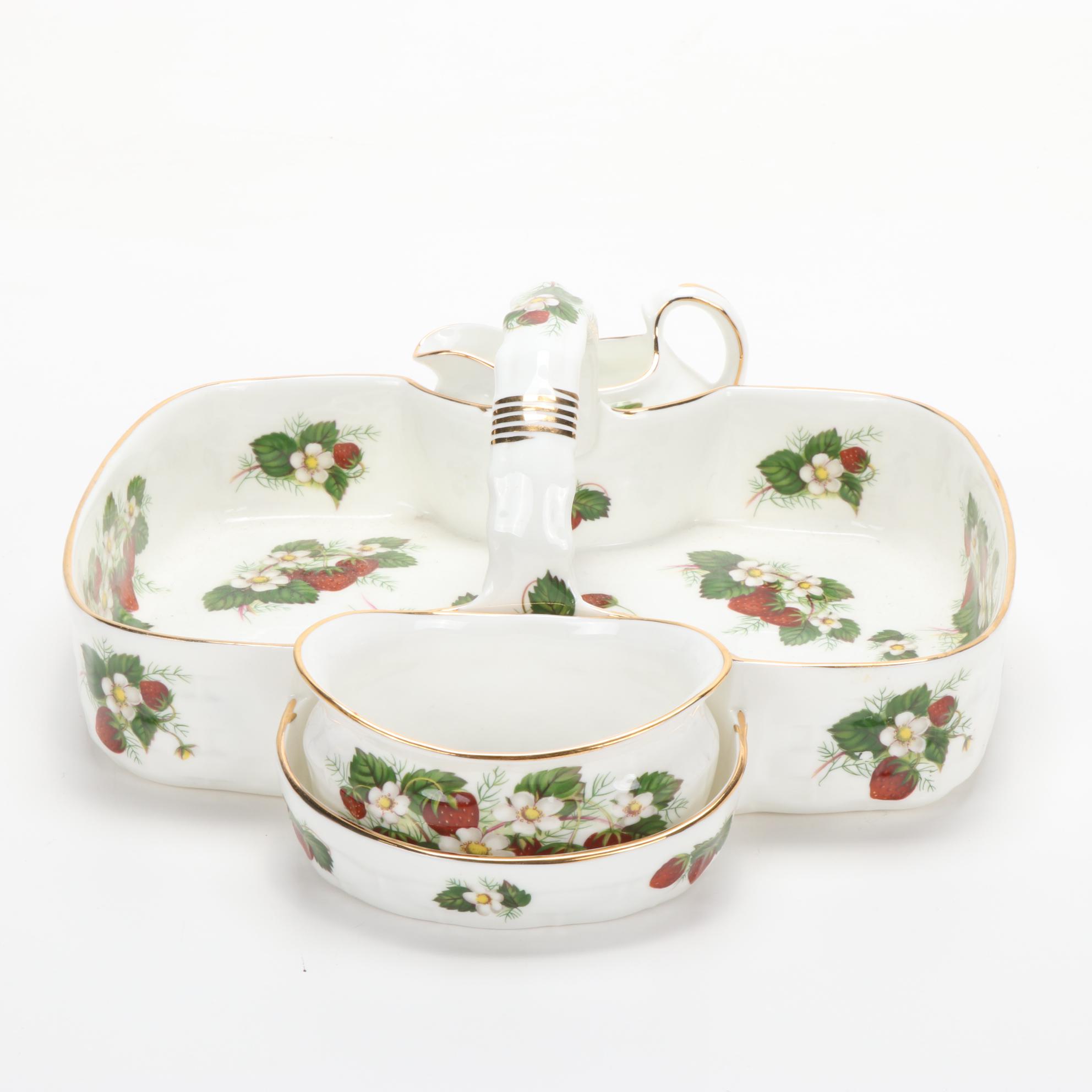 Hammersley & Co. "Strawberry Ripe" Strawberry Basket with Open Cream and Sugar